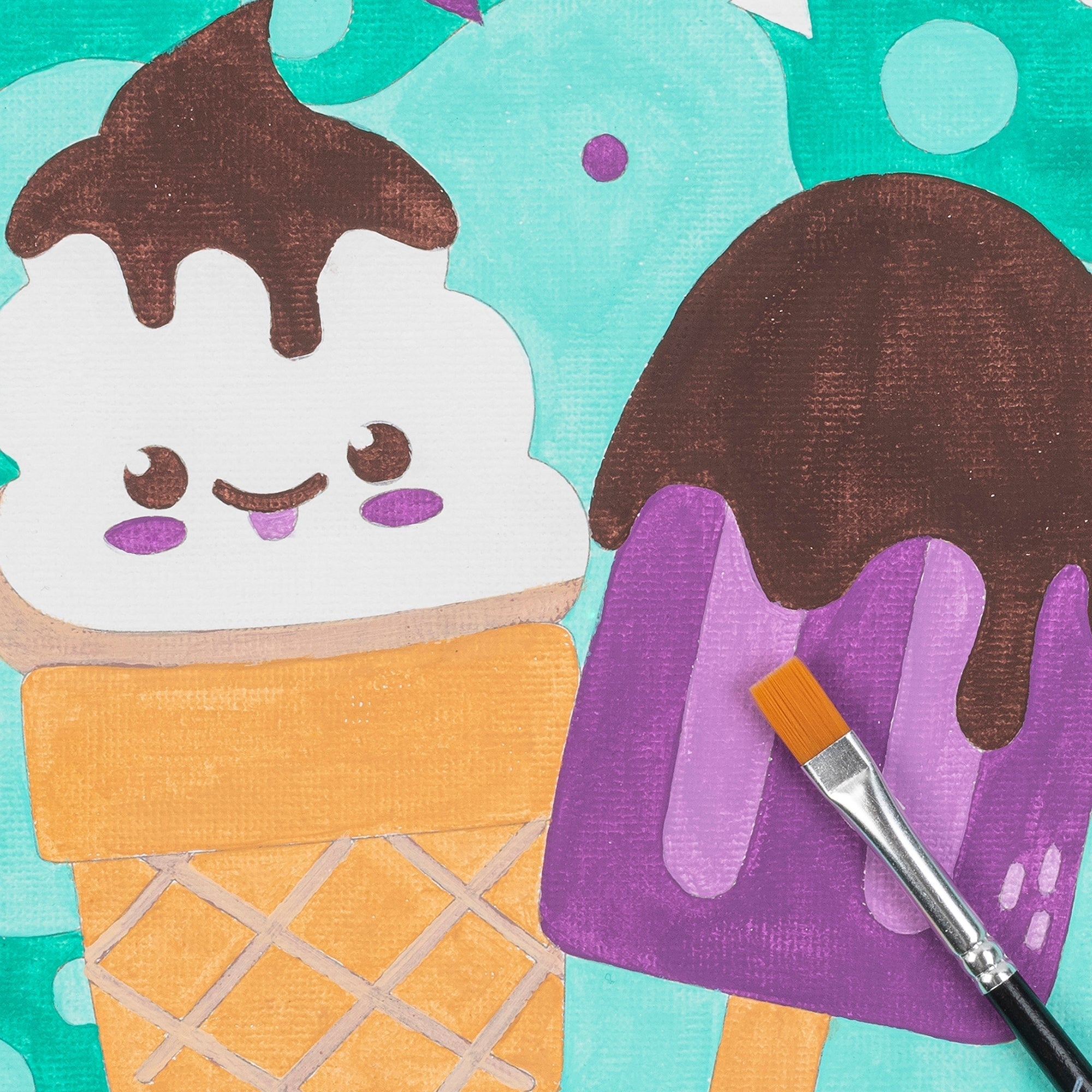 Mini Paint By Number Ice Cream Kit 6-Inch Canvas