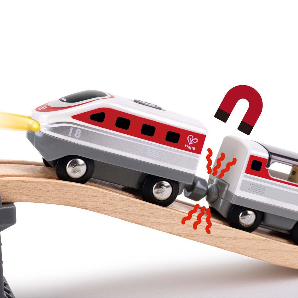 Hape - Intercity Battery Powered Train Set - Red & White Engine with Car