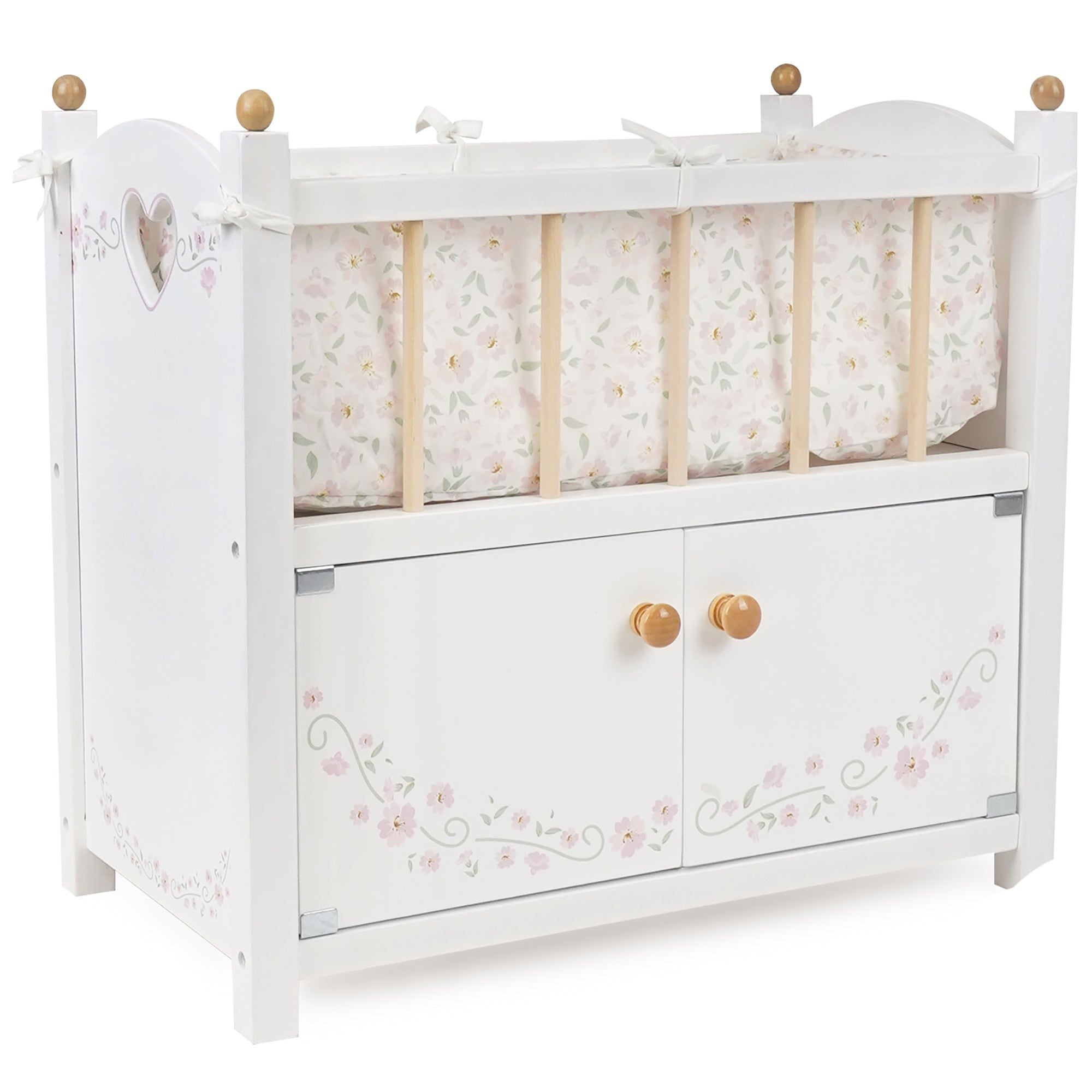 509 Crew: Little Flora 2-In-1 Wooden Doll Cabinet Bed, Pretend Play Cot & Storage Set