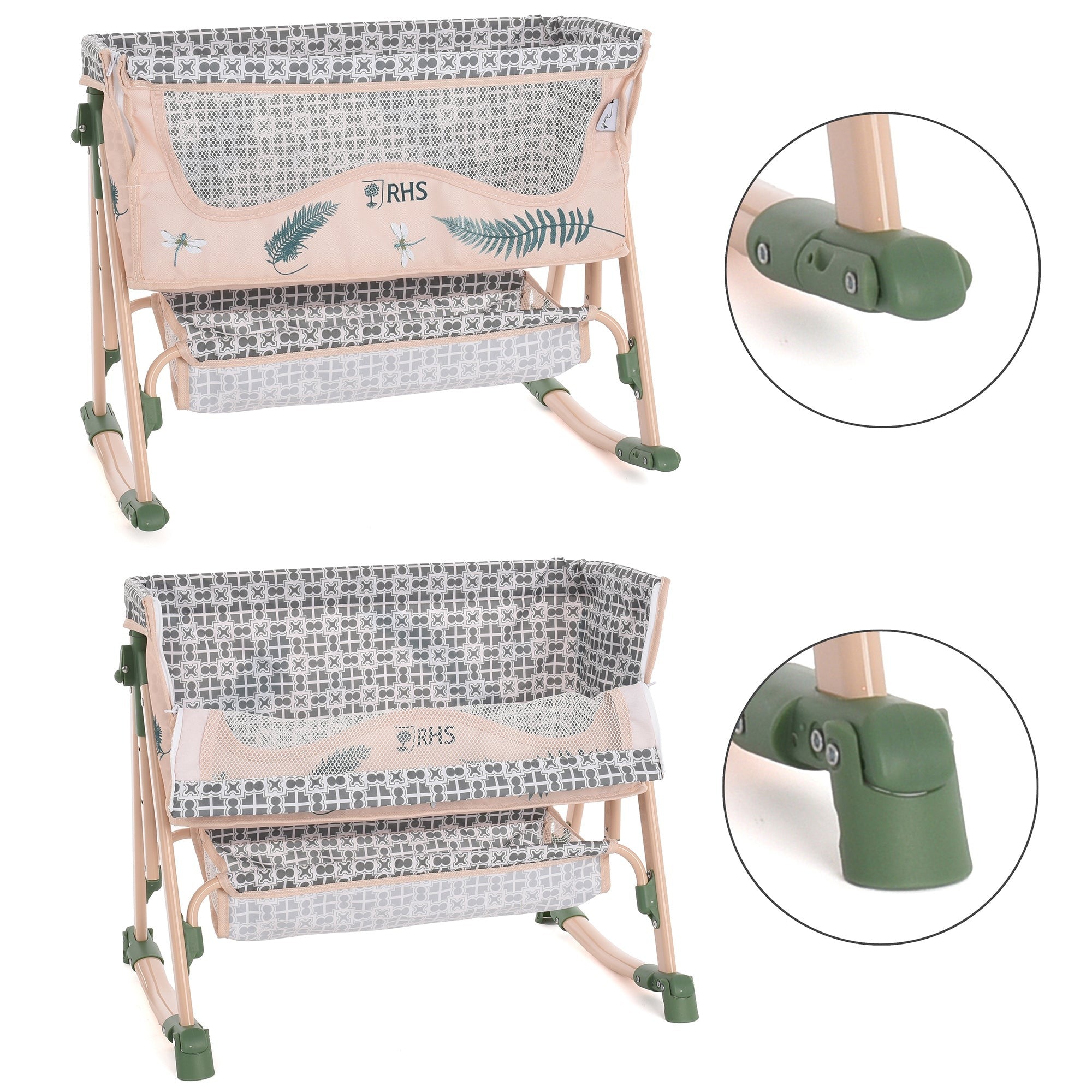 Roma RHS Bedside Crib With Adjustable Height And Rocking Mode For Dolls