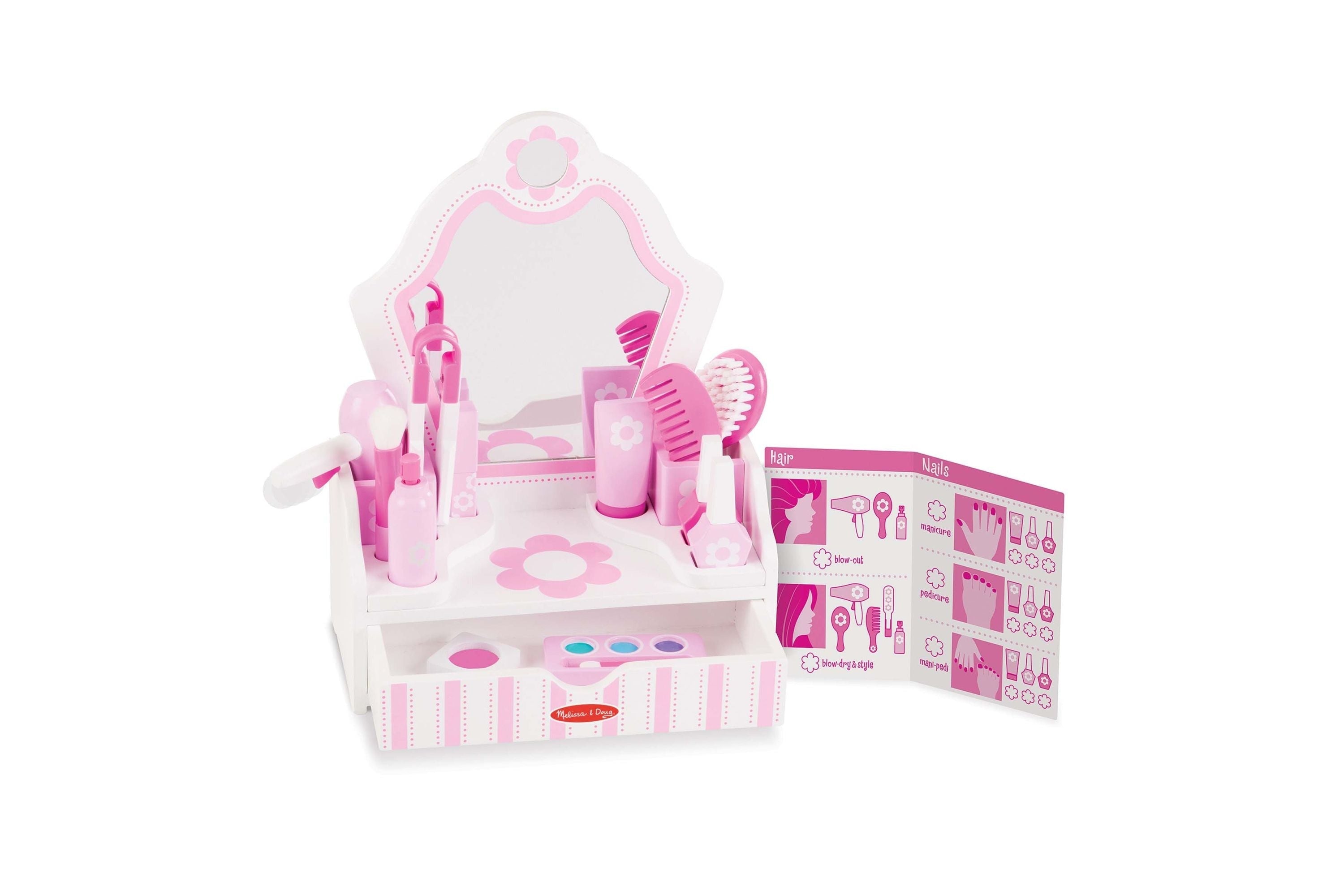 Melissa & Doug Beauty Salon Play Set With Wooden Vanity And Mirror