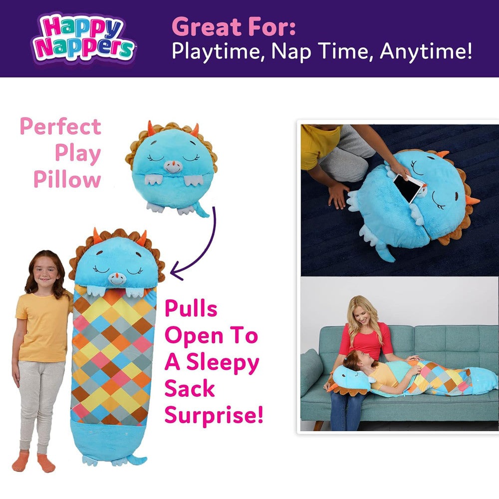 Happy Nappers Blue Triceratops Pillow & Sleepy Sack - 66 inch Large