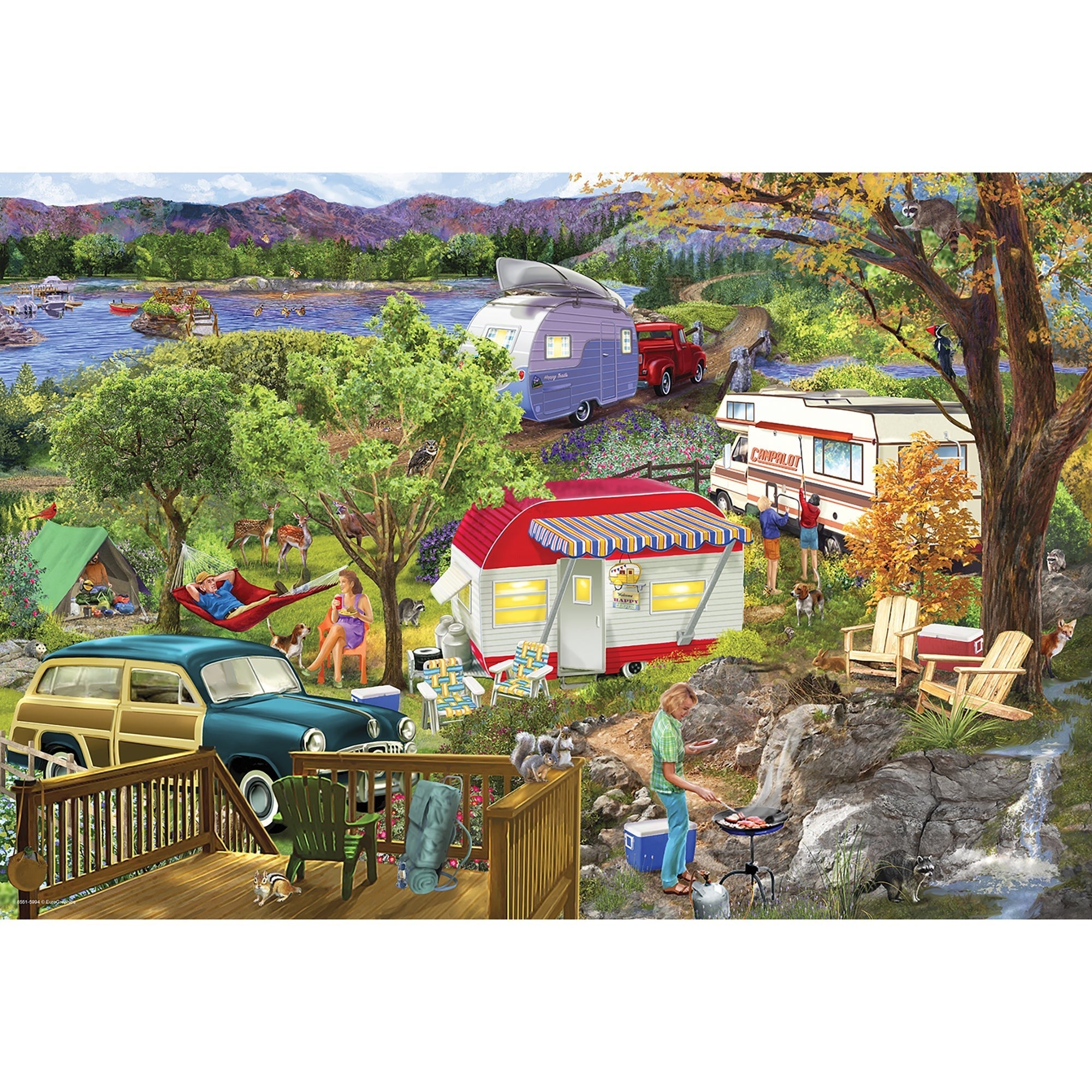Eurographics Camping Trailer Tin 550-Piece Puzzle Vintage Outdoor Scene