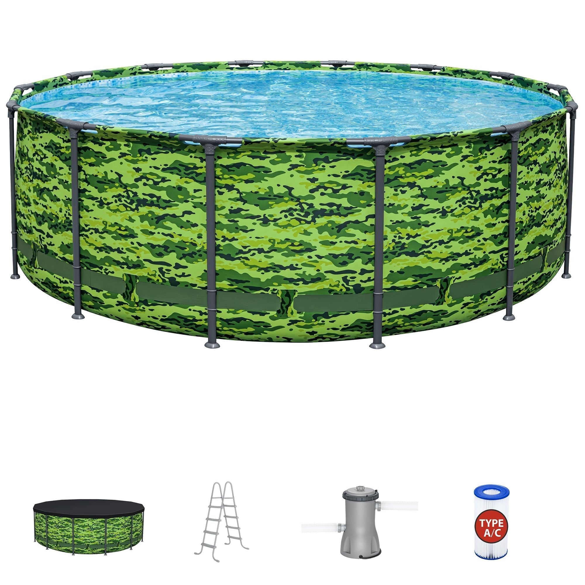 Steel Pro MAX Camo Above Ground Pool Set With Filter Pump And Ladder - 14 Ft x 48 In