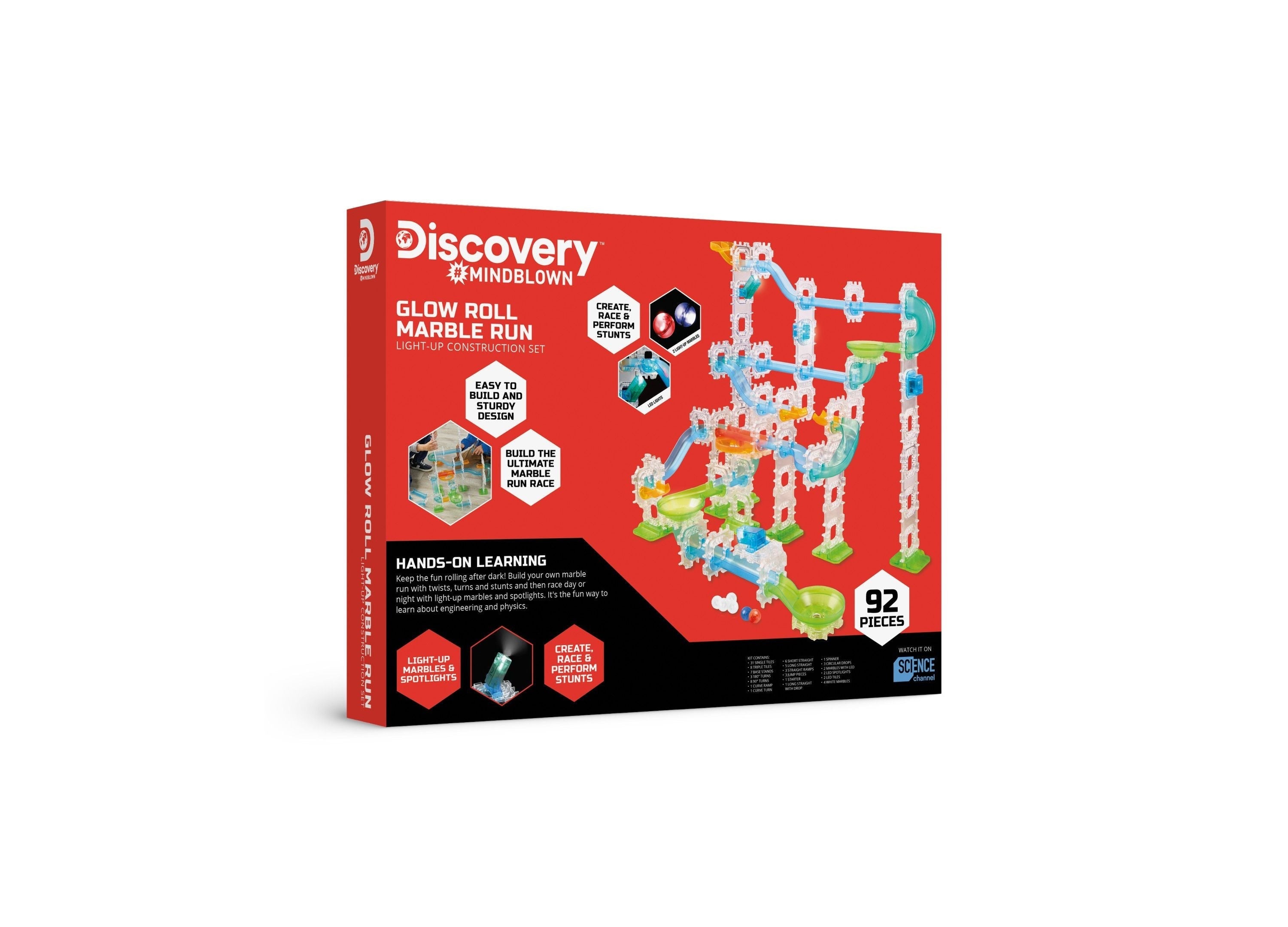 Discovery MINDBLOWN Glow Roll Light-Up Marble Run 92-Piece Construction Set