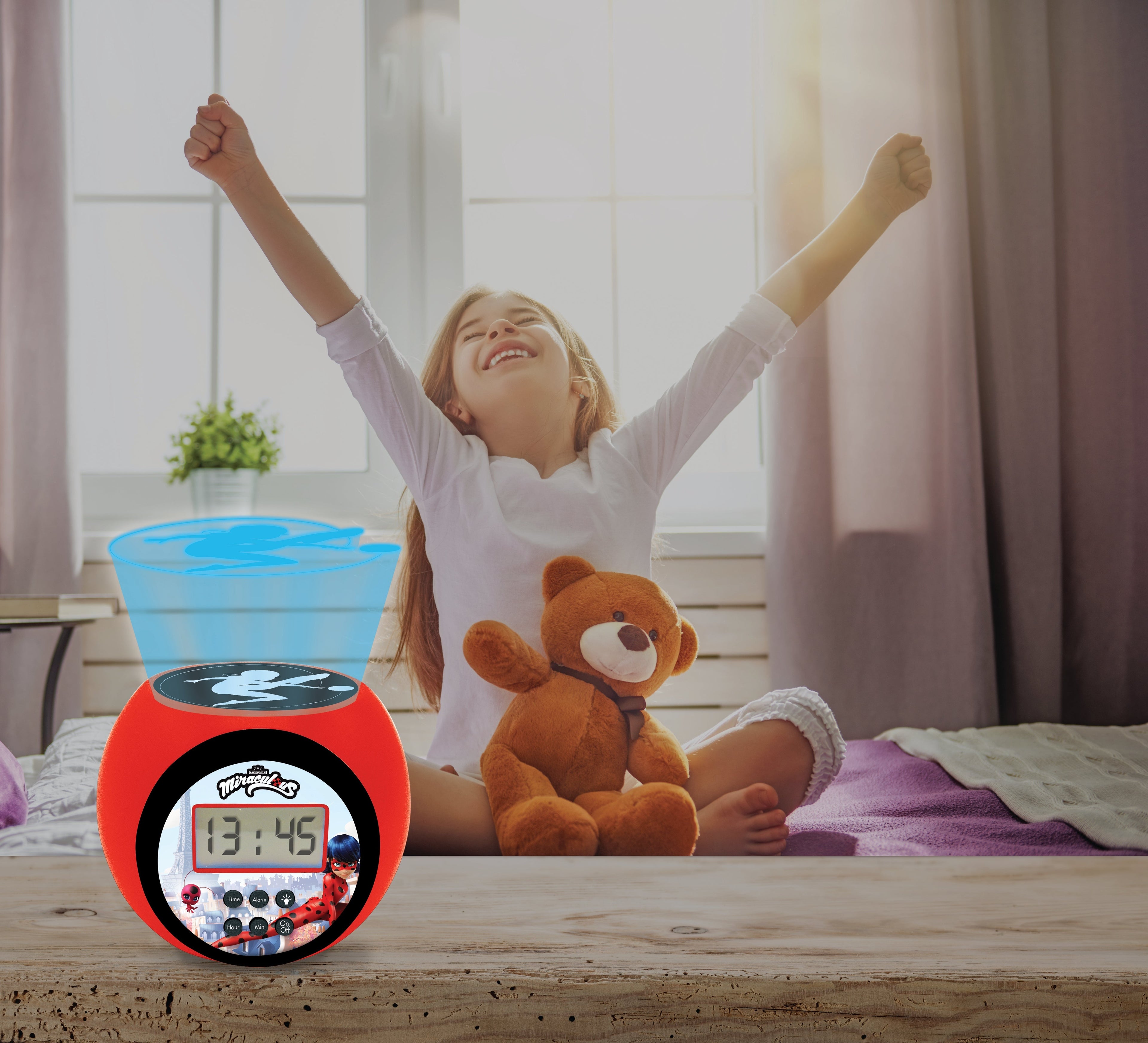 Miraculous Ladybug Projector Alarm Clock - Kids' Nightlight - Red