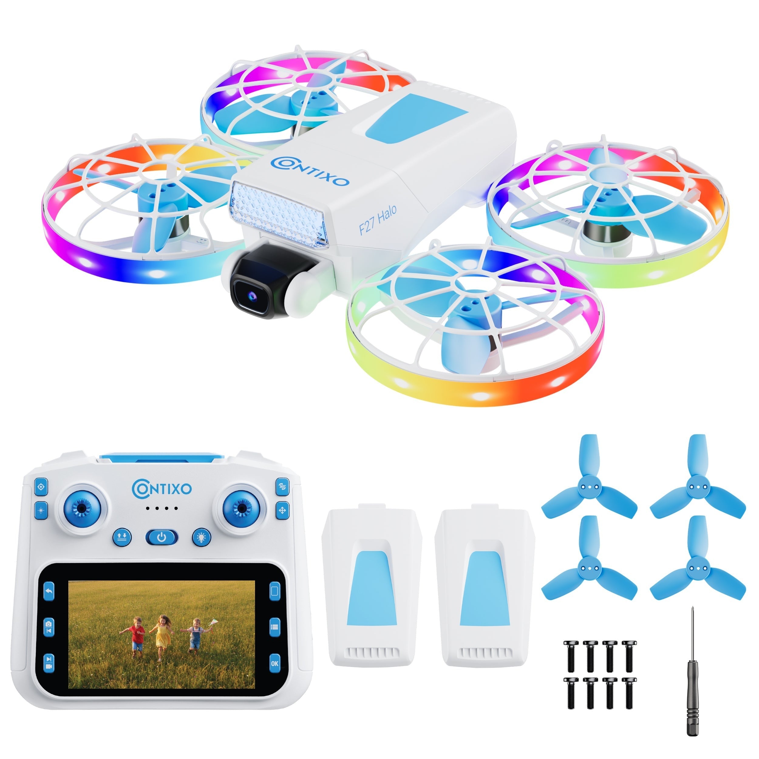Contixo F27 Halo Mini Foldable Drone with 4.3" Screen Remote, HD Dual Camera 720P, 350 ft Range