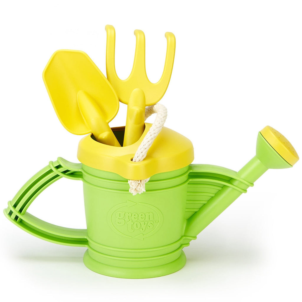 Green Toys - Watering Can Set - Eco-Friendly 3pc Garden Tool Kit, Hand Rake & Shovel, 18mo+