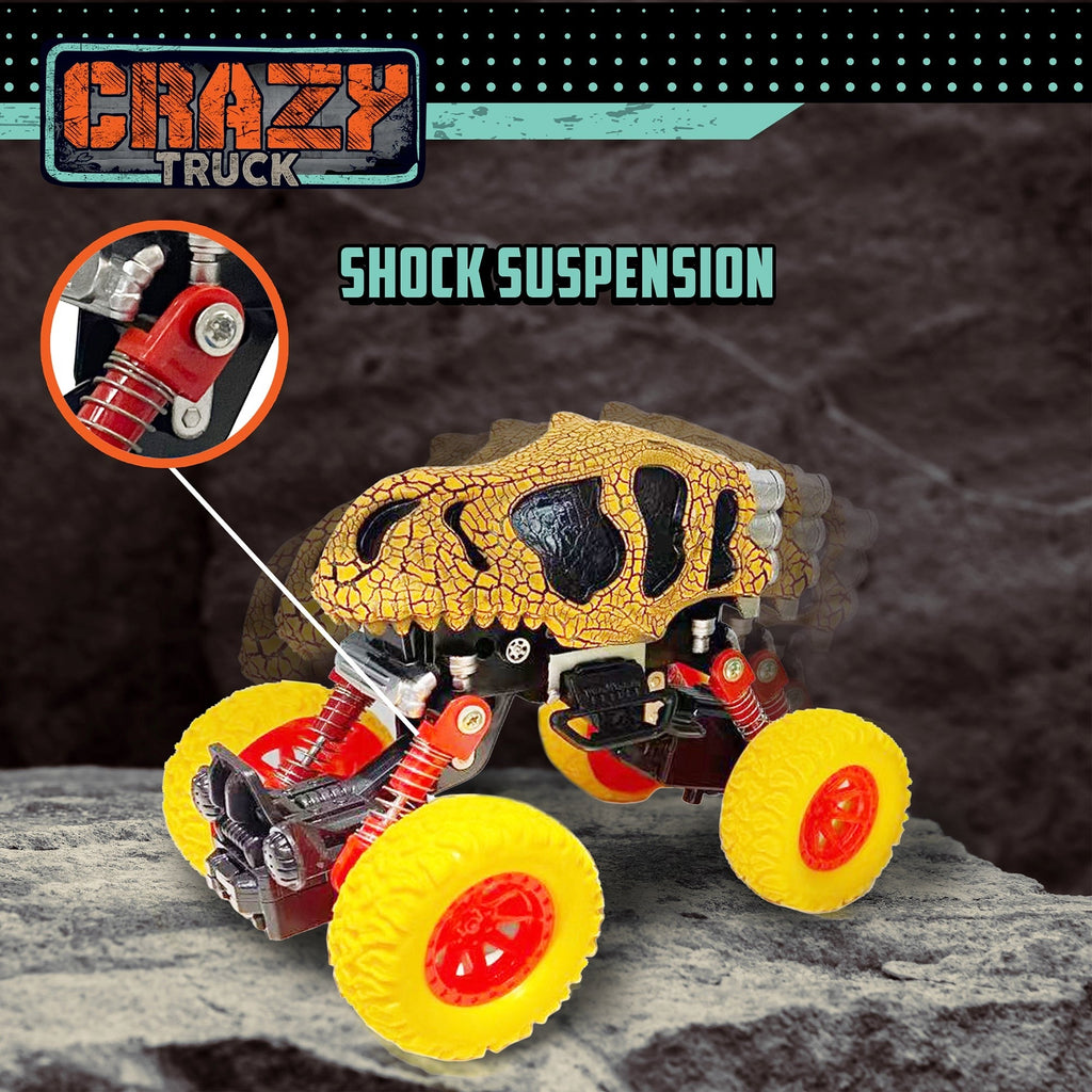 Thin Air Toys Crazy Truck Dinosaur Monster Skull Stunt Truck - Orange & Black, 4.5"