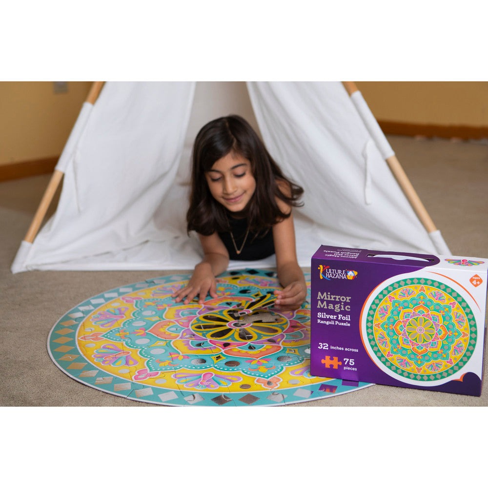 Kulture Khazana Mirror Magic Silver Foil Rangoli Floor Puzzle - 75pc