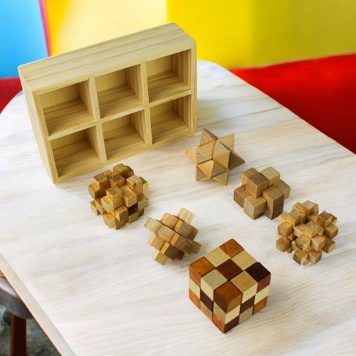 Classic Wooden MindBenders 6-Pack Puzzle Set - Intricate Brain Teasers
