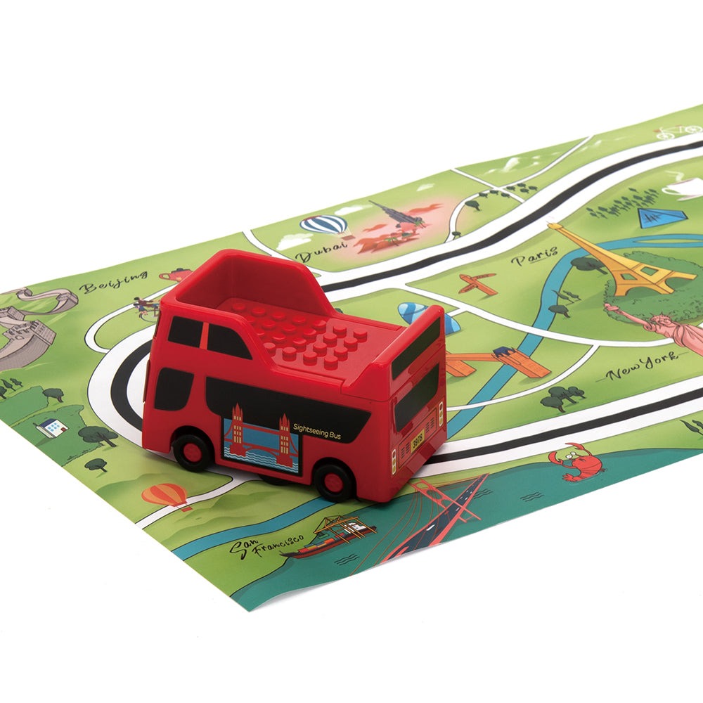 Playsteam Line Tracking Sightseeing Bus - Interactive Red Double-Decker