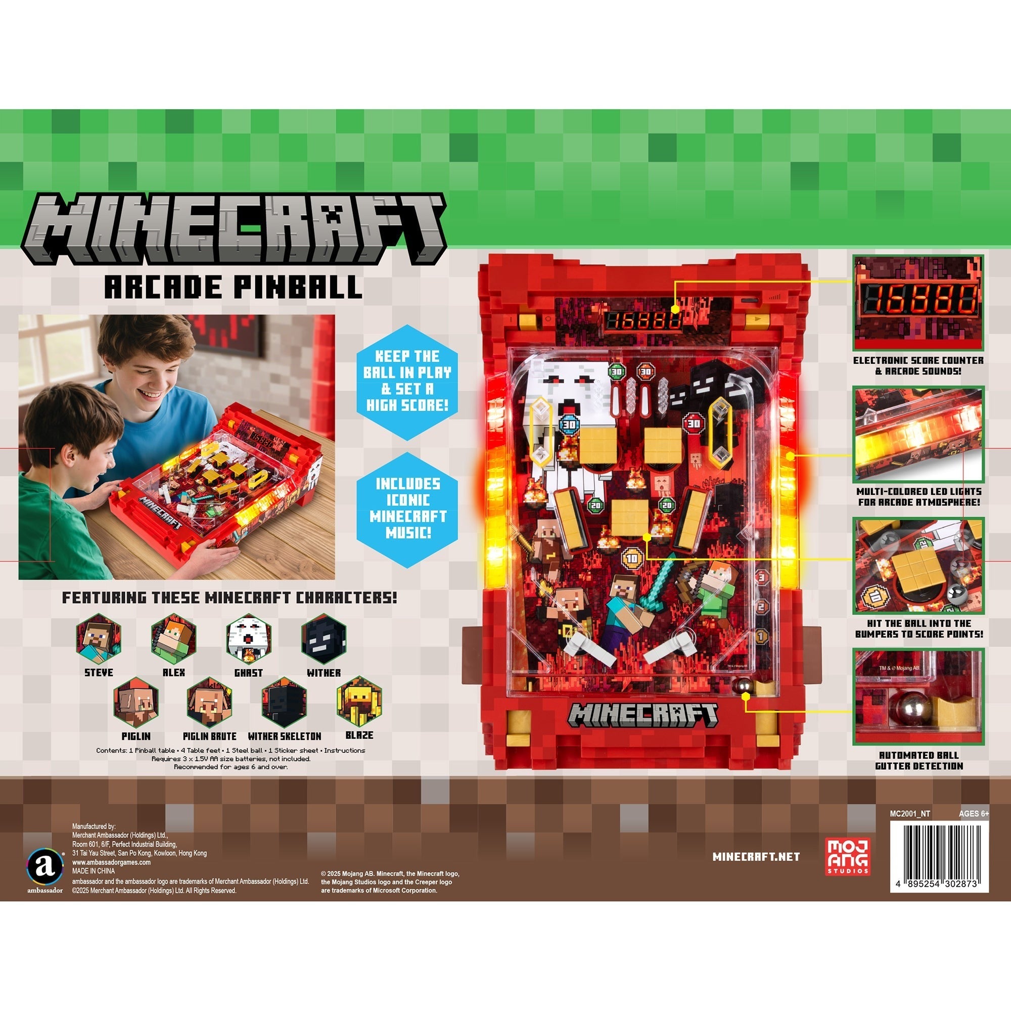 Minecraft Arcade Tabletop Pinball Machine - Nether Edition With Lights And Sounds