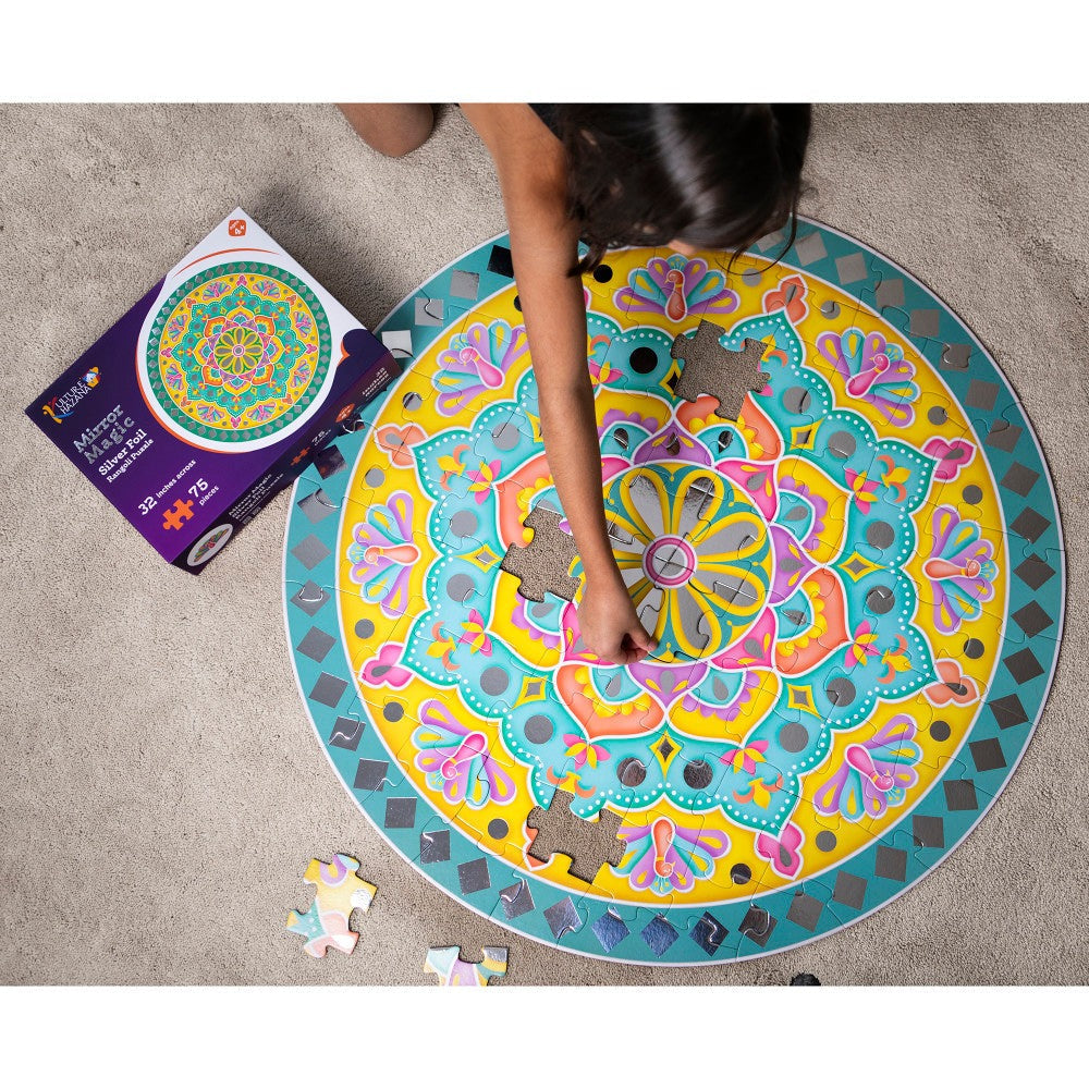Kulture Khazana Mirror Magic Silver Foil Rangoli Floor Puzzle - 75pc