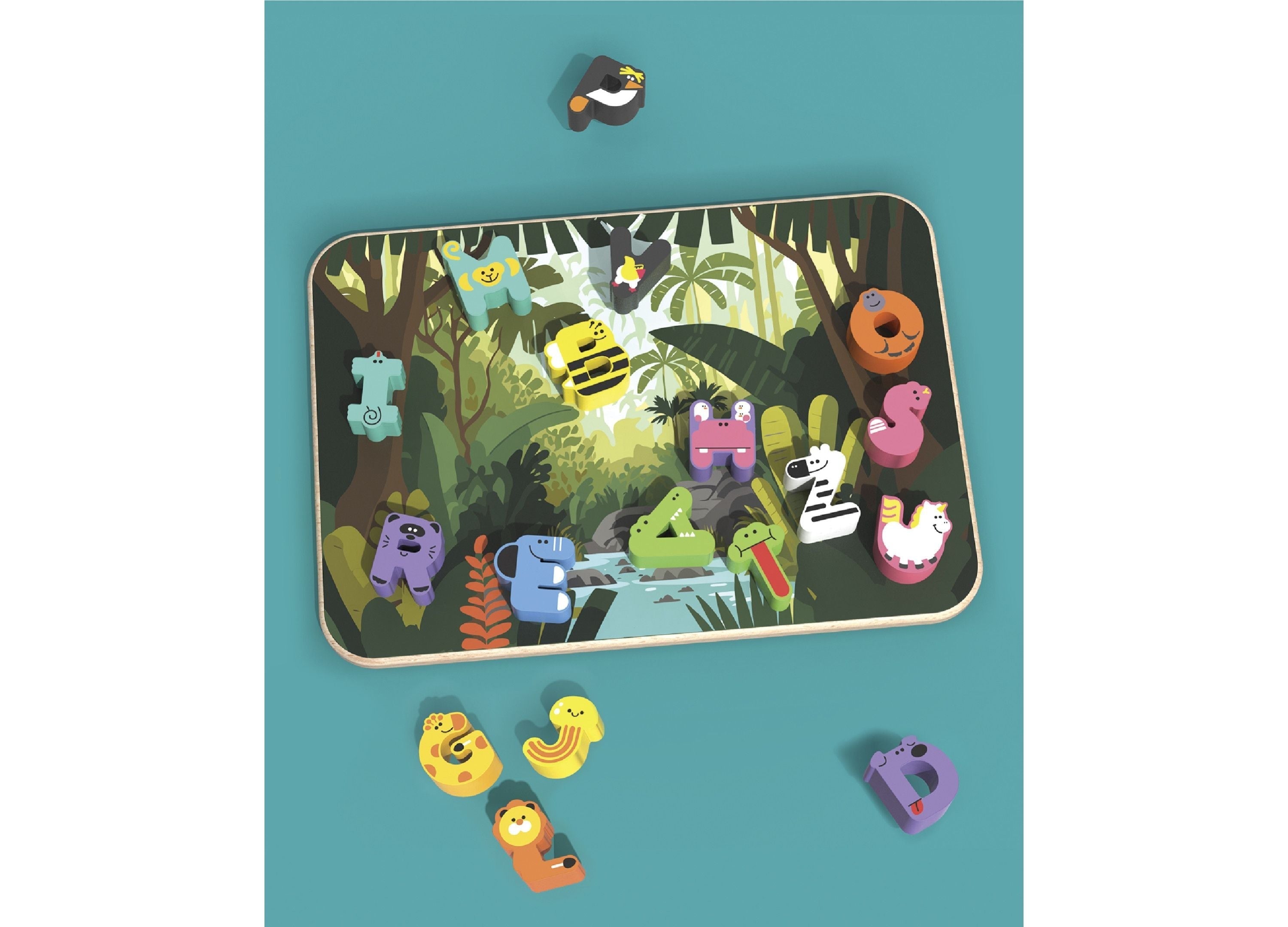 Geoffrey's Toy Box 26-Piece Wooden Alphabet Jungle Puzzle