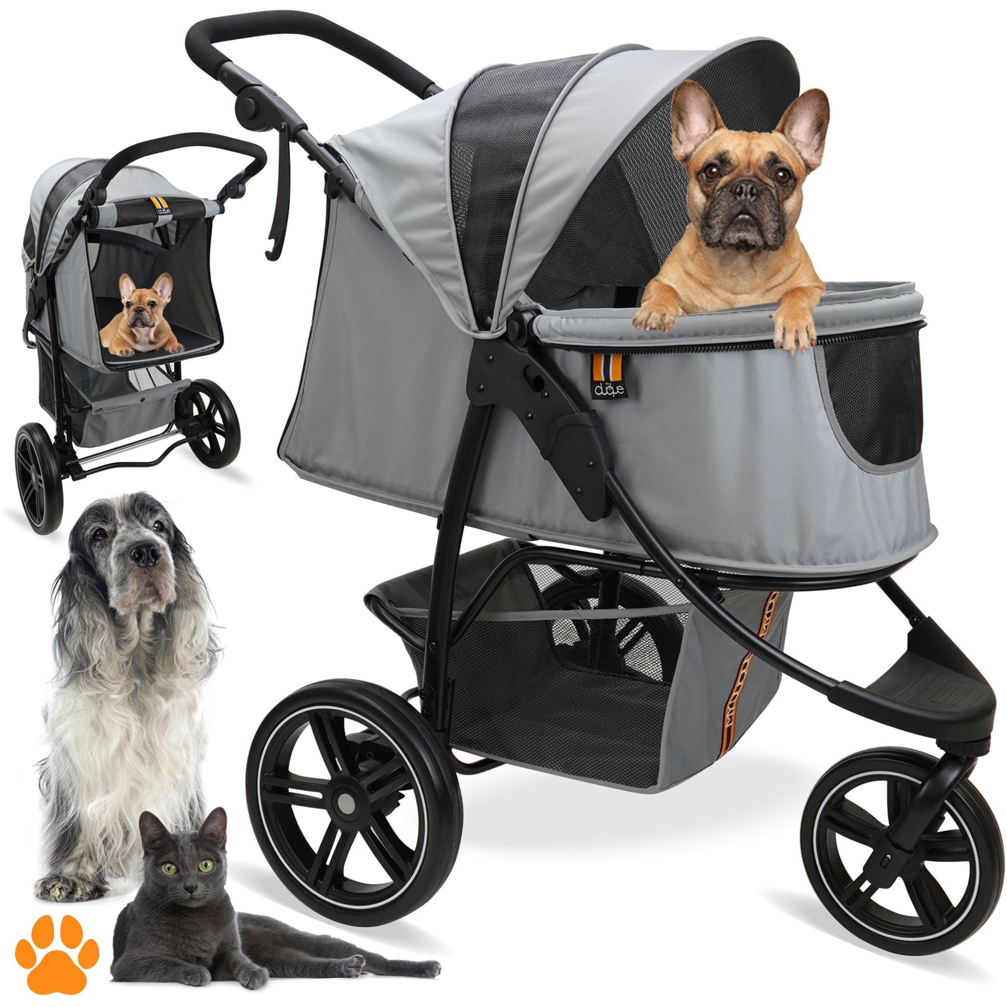 My Duque Cooper Dog Stroller 3-Wheeler - Grey - Pets Up to 33 Lbs