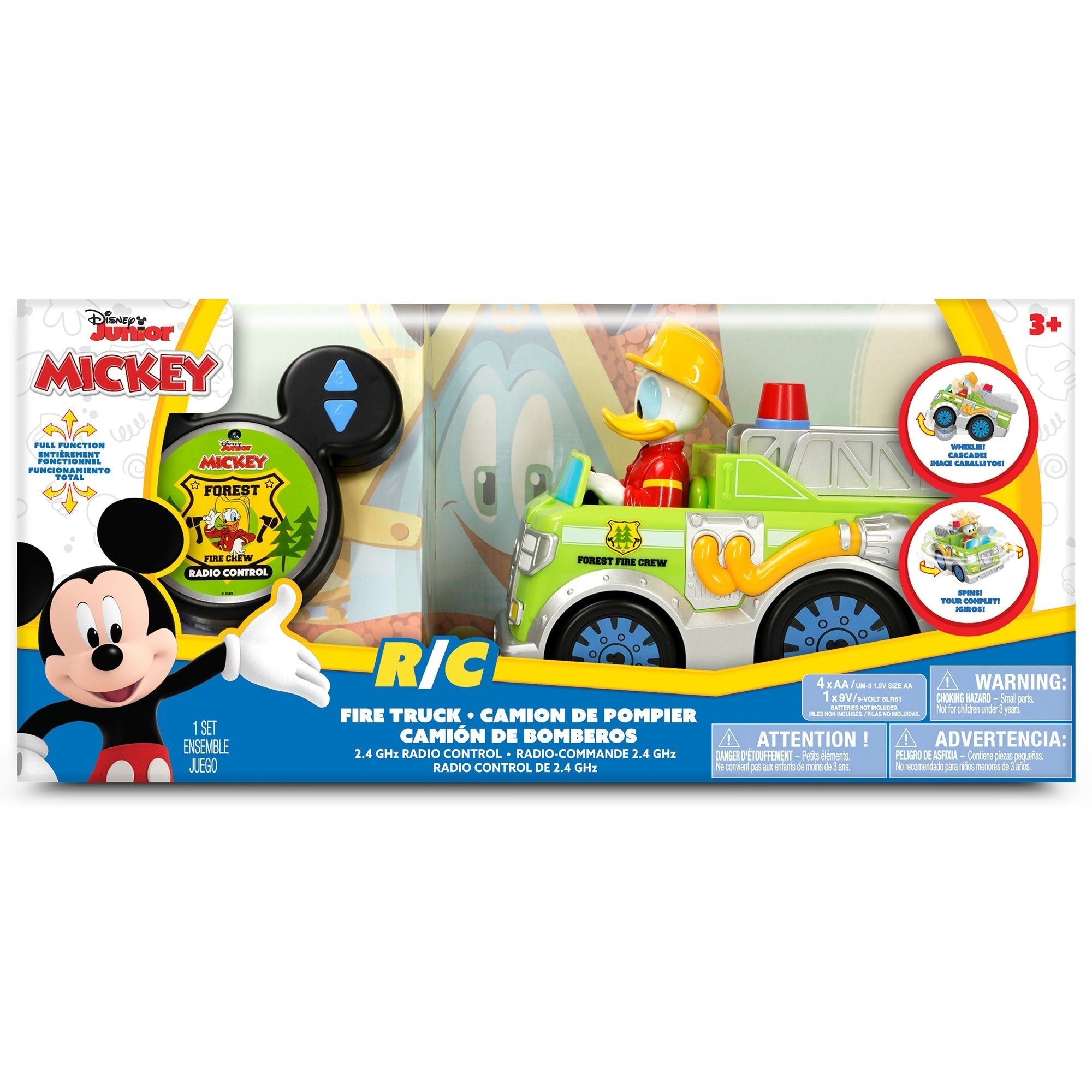 Disney Junior: 9" R/C Donald Duck Firetruck - Light-Up Toy Vehicle - Green