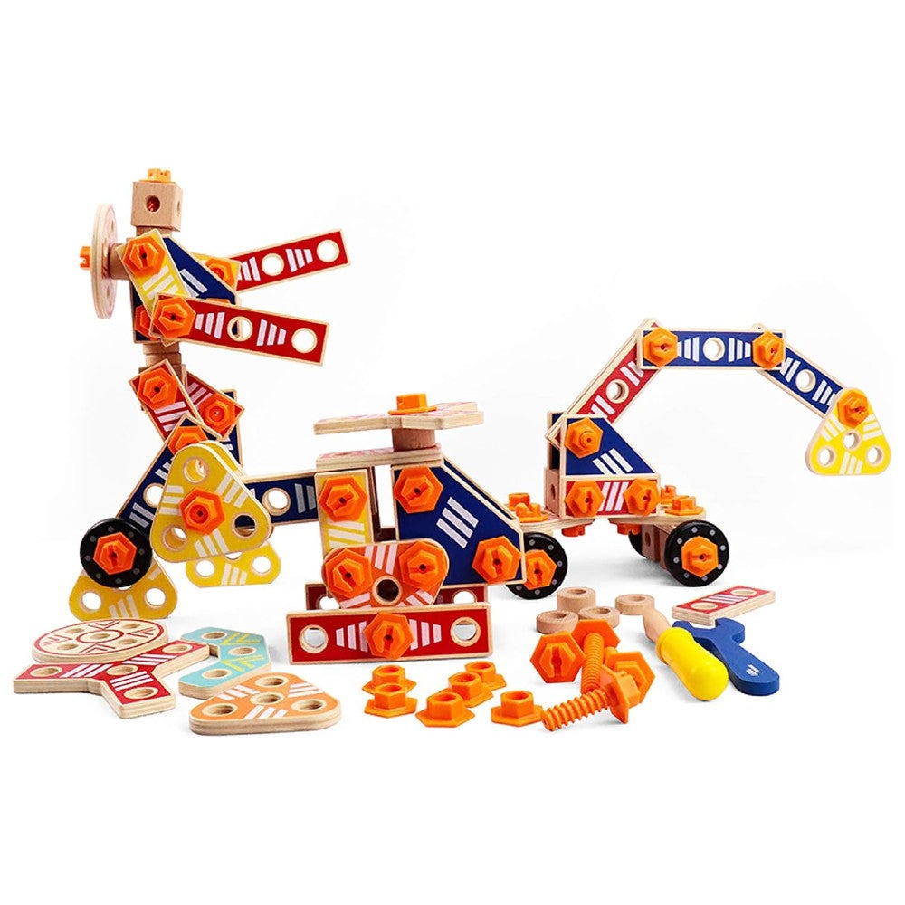 LEO & FRIENDS 72-Piece Wooden Builder Construction Set - Sustainable Play