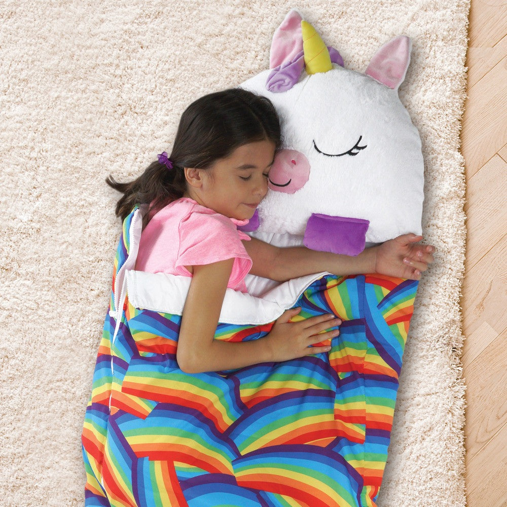 Happy Nappers White Unicorn 54 inch Pillow & Sleepy Sack - Kids 3+