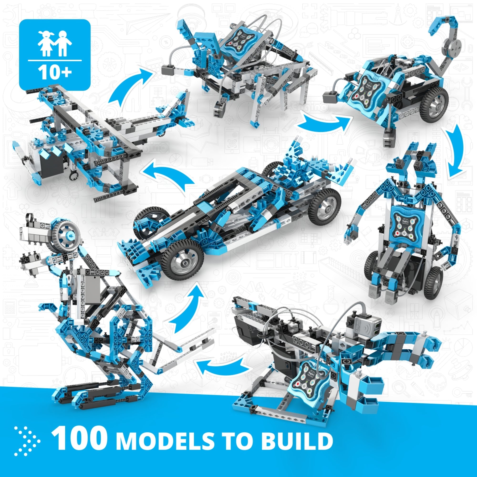 Engino Creative Engineering Maker Pro - 100 Models STEM Kit with Robotics and Coding, IR Sensor & Motor