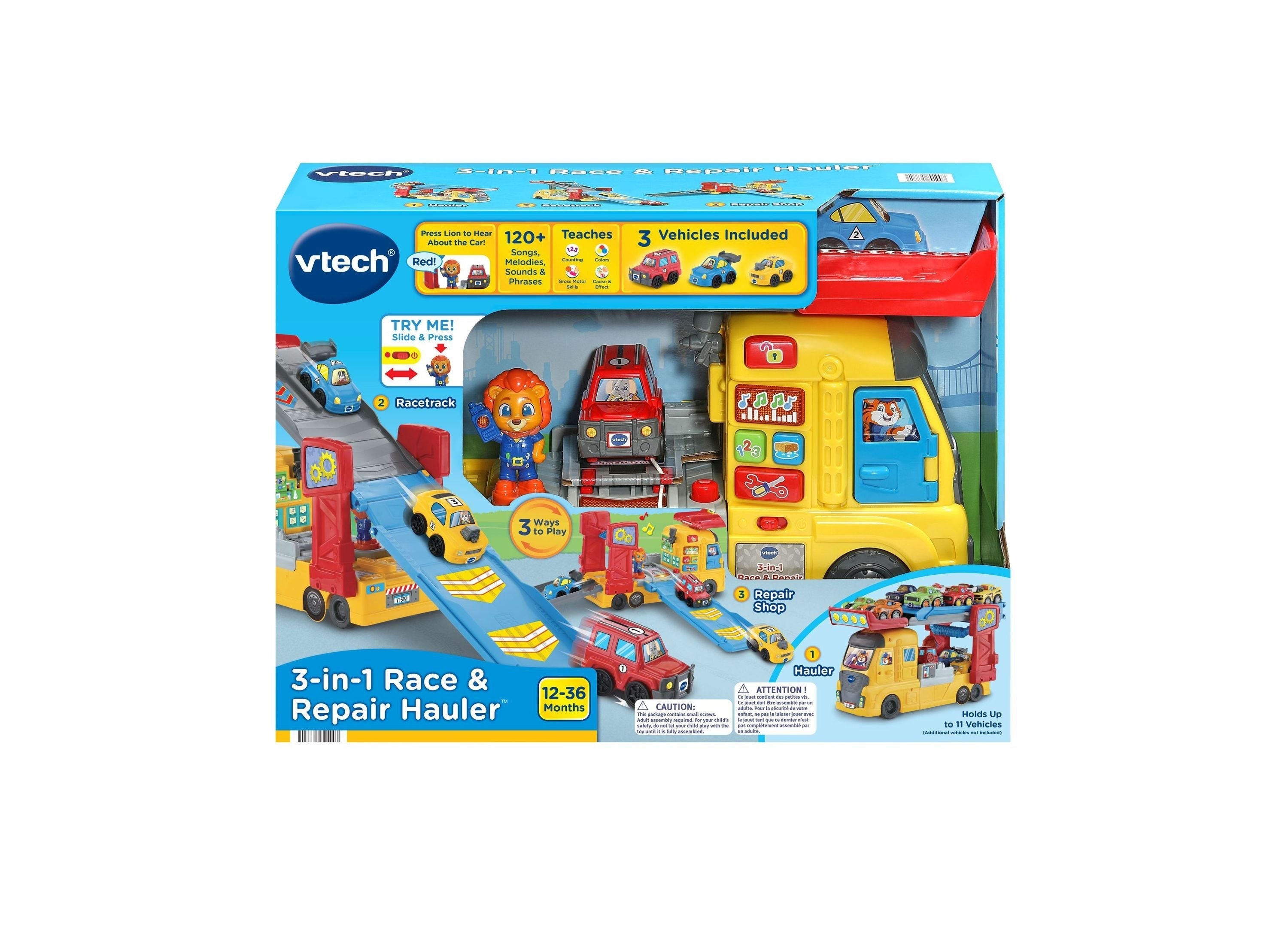 VTech 3-in-1 Race & Repair Hauler Interactive Learning Vehicle Playset