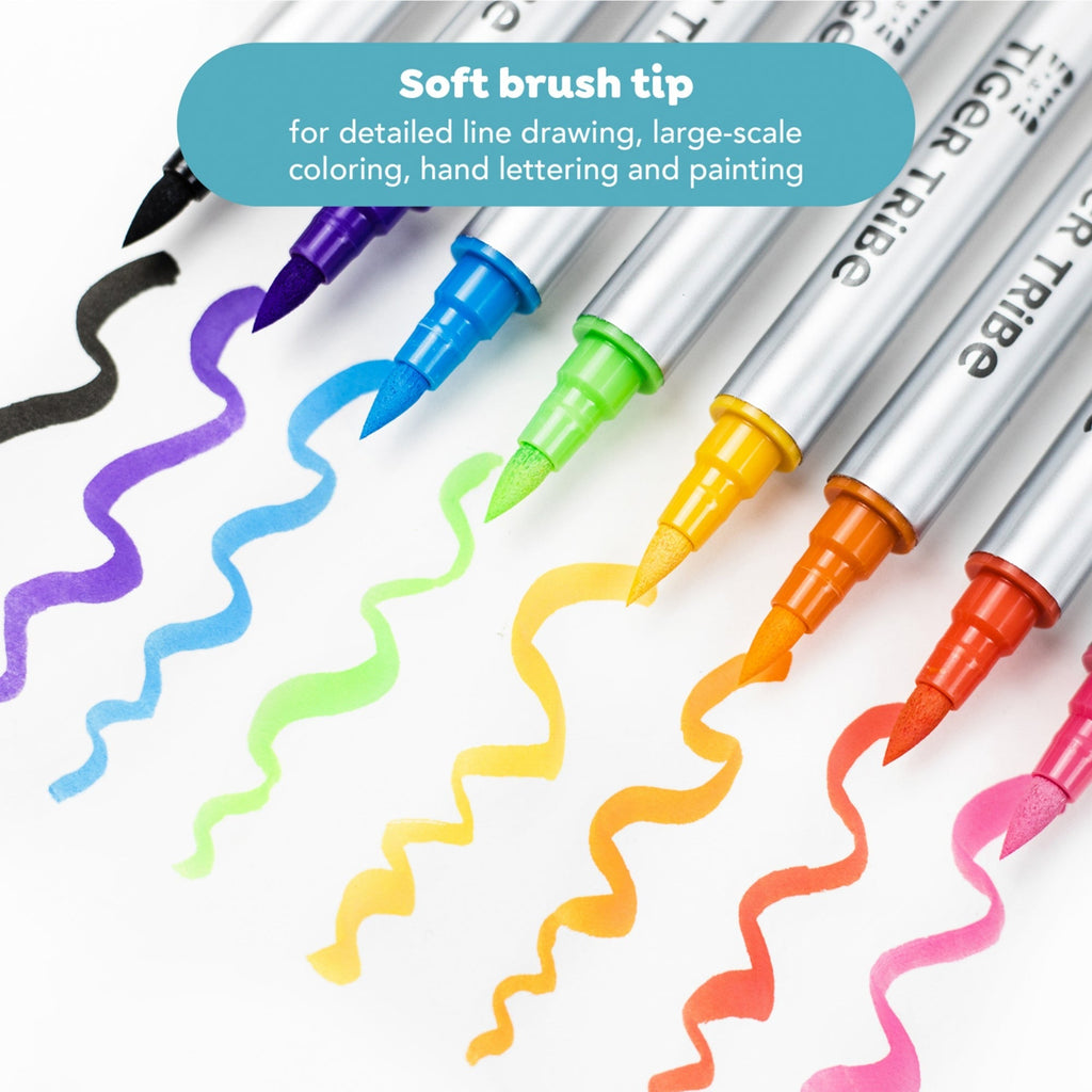 Tiger Tribe Dual-Tip Paint Pens 8-Pack - Fine & Brush Tips, Multi-Surface, Water-Based