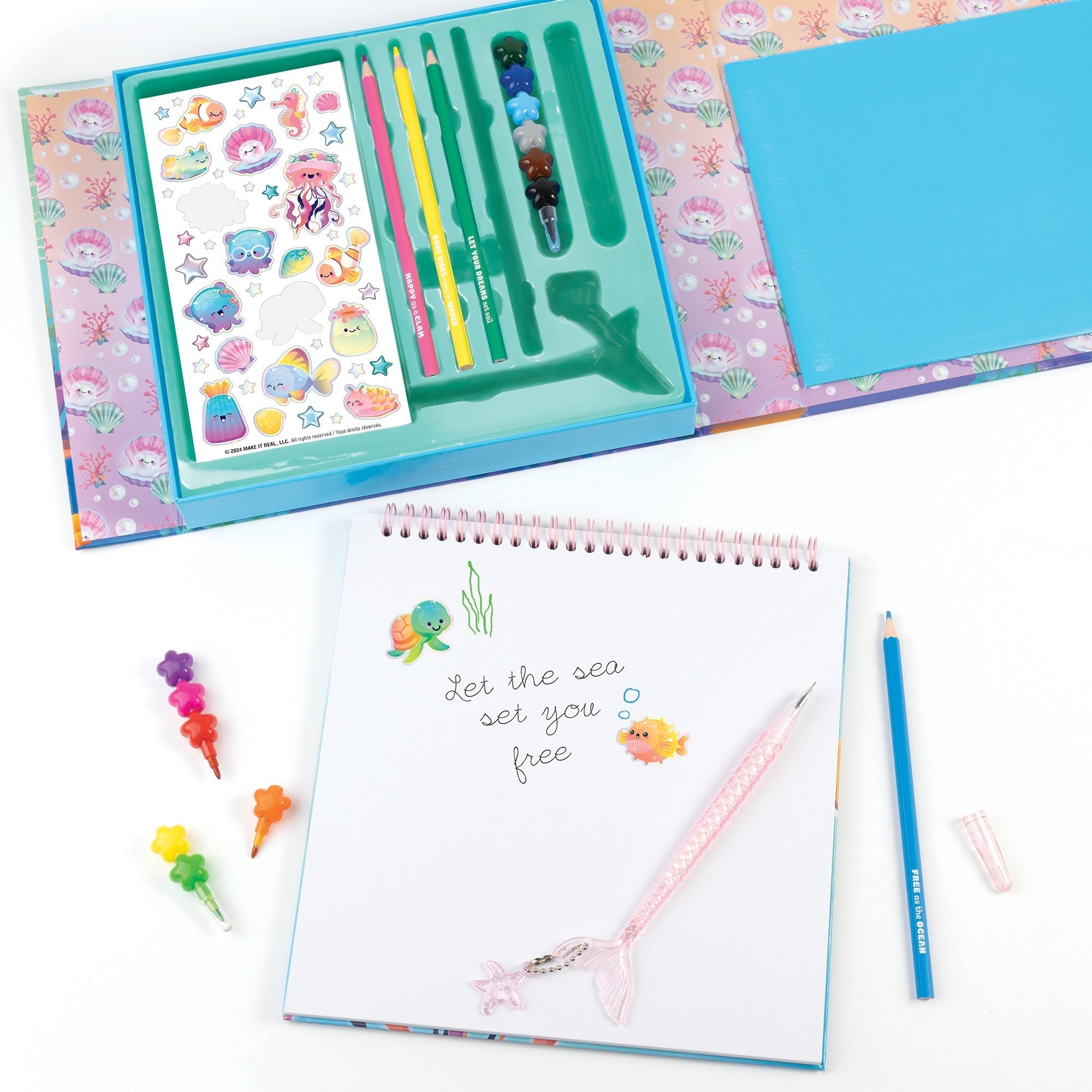 Three Cheers For Girls Seas The Day 20-Piece Aquatic Artist Drawing Set With Magnetic Storage Box