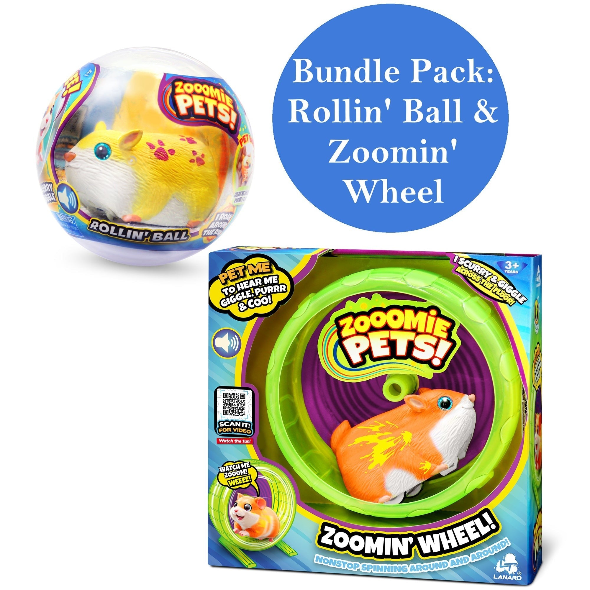 Zooomie Pets Bundle - Motion-Activated Interactive Pets With Rollin' Ball And Zoomin' Wheel