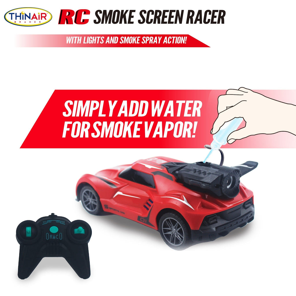 Thin Air Brands Hyper Drive RC Smoke Screen Racer - Red Light-Up Car with Vapor Mist