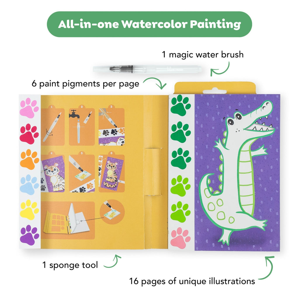 Tiger Tribe Wild Animals All-in-1 Watercolor Art Set with Mess-Free Brush