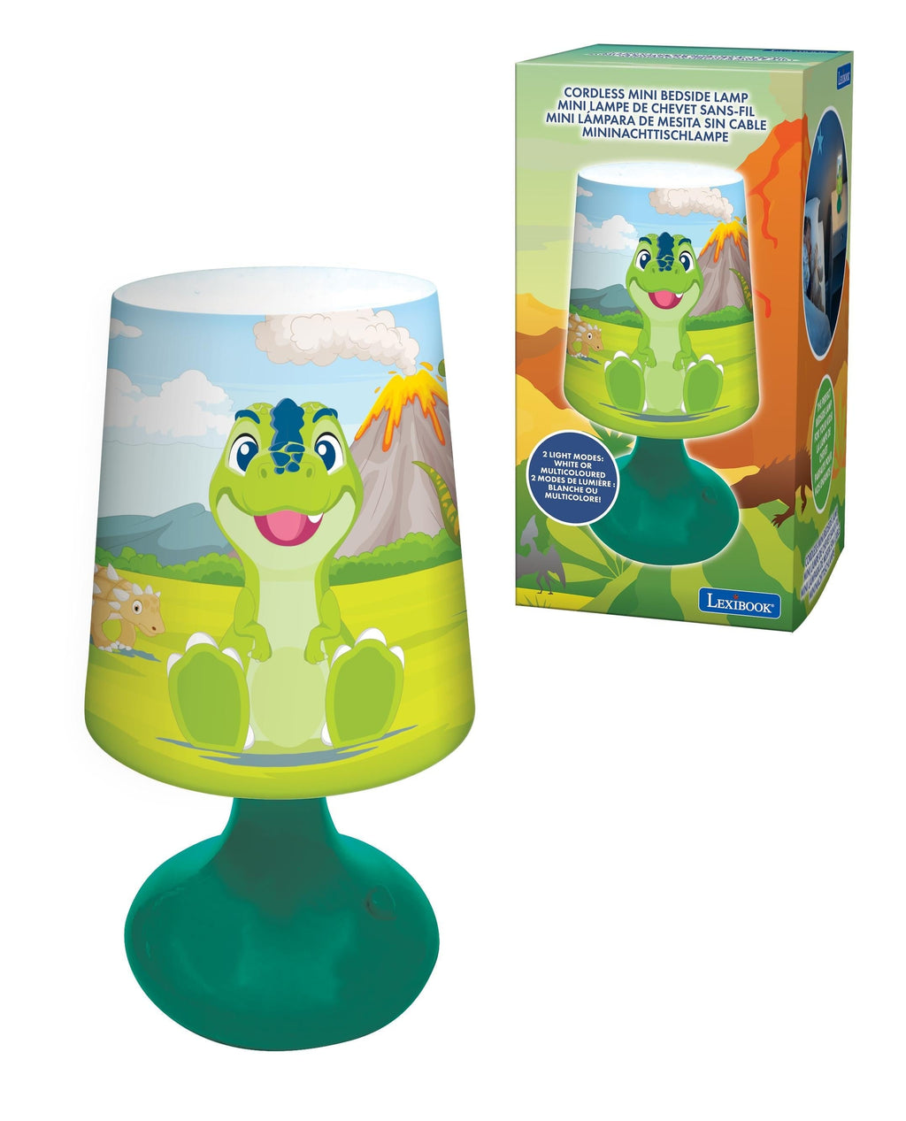 LEXIBOOK Dinosaur-Themed LED Wireless Mini Bedside Lamp - Multicolor