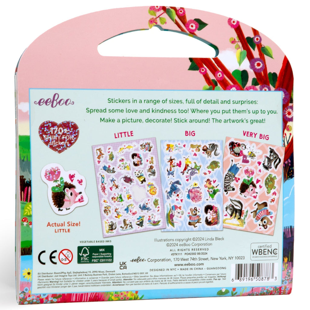 eeBoo Love Stickers Valentine's Day 170+ Shiny Rainbow Foil Animal Nature Heart Themed 12-Page Book