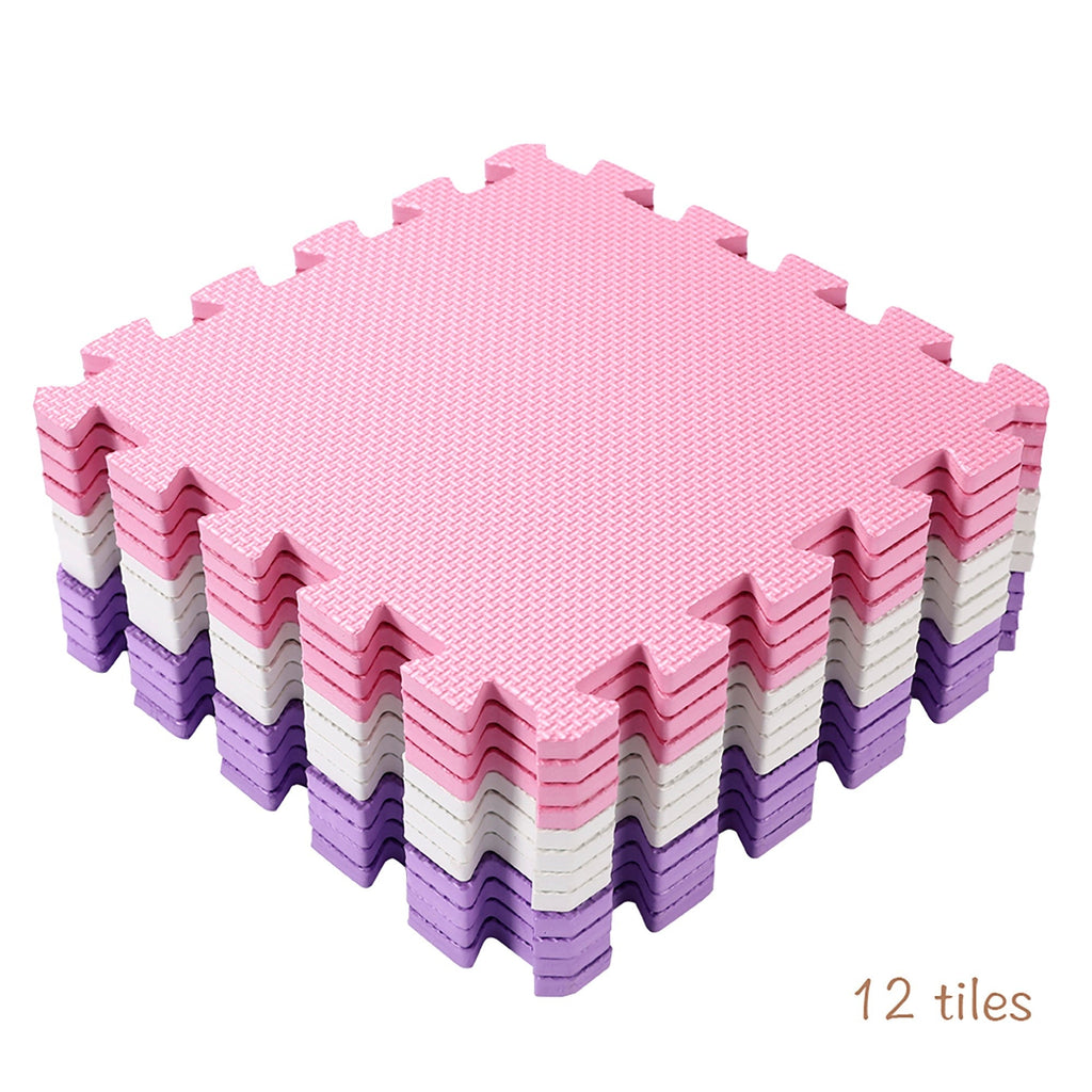 Easy Playhouse 12-Piece Soft Foam Interlocking Floor Tiles Play Mat For Babies And Toddlers