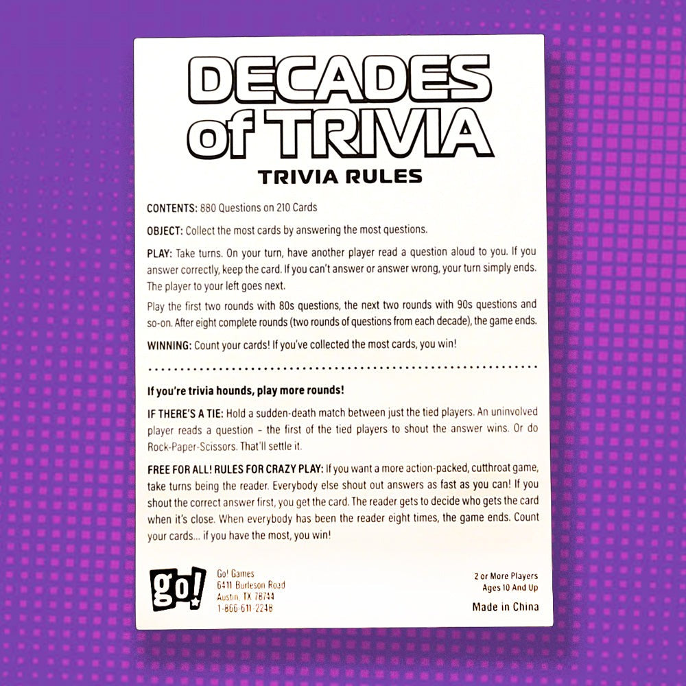 Decades of Trivia Game - Nostalgic Pop Culture Quiz