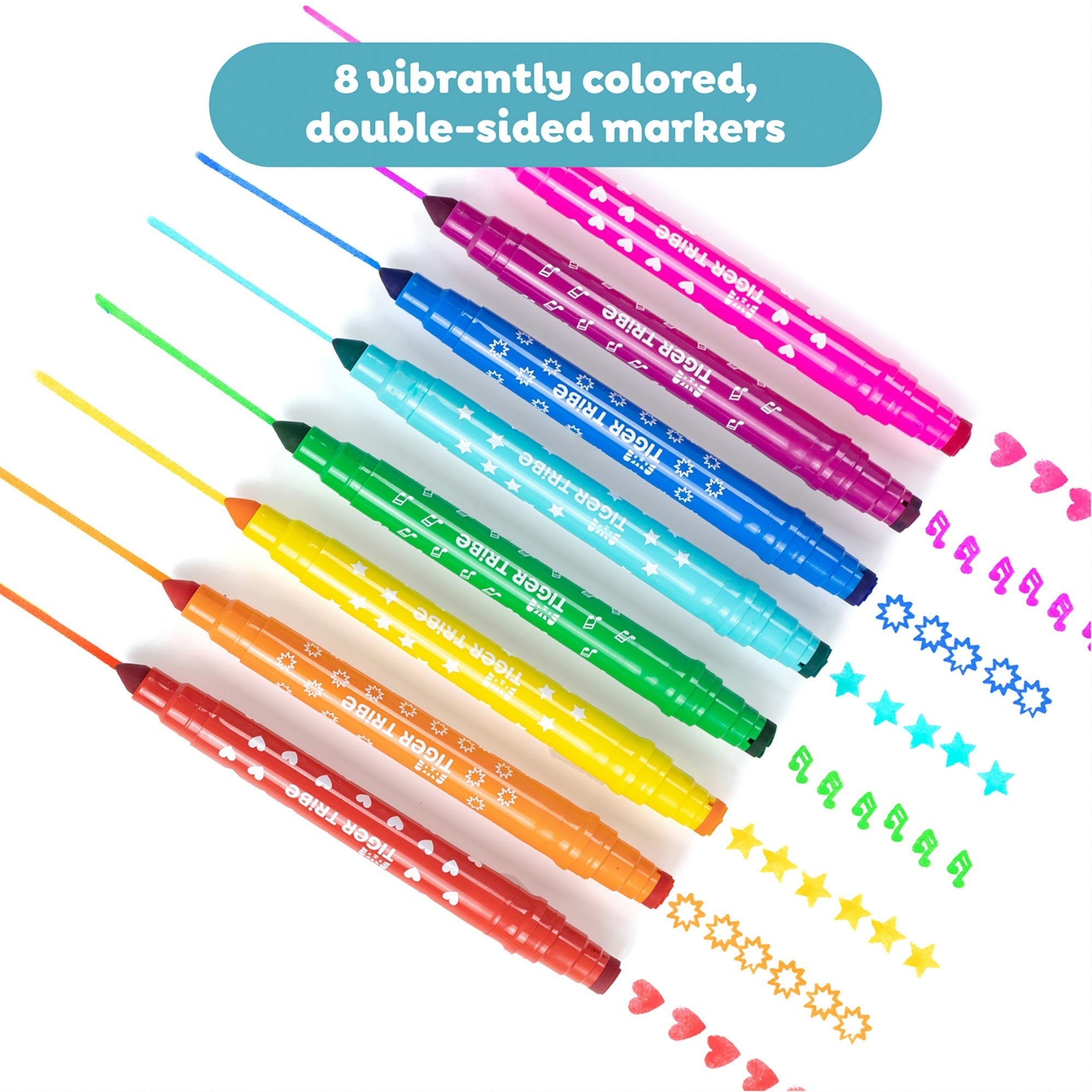 Tiger Tribe Dual-Tip Stamp Markers 8-Pack - Washable, Non-Toxic Art Supplies
