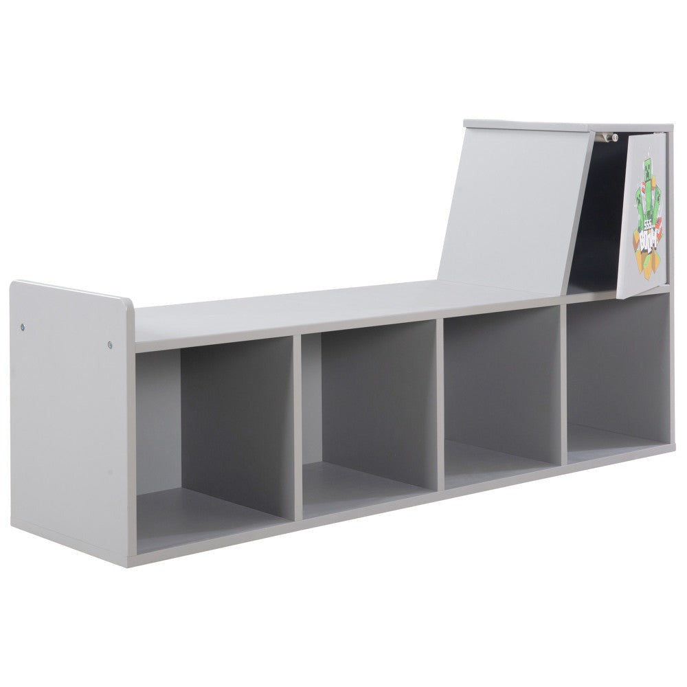 Minecraft Themed Wooden Storage Bench with Cushioned Reading Shelf