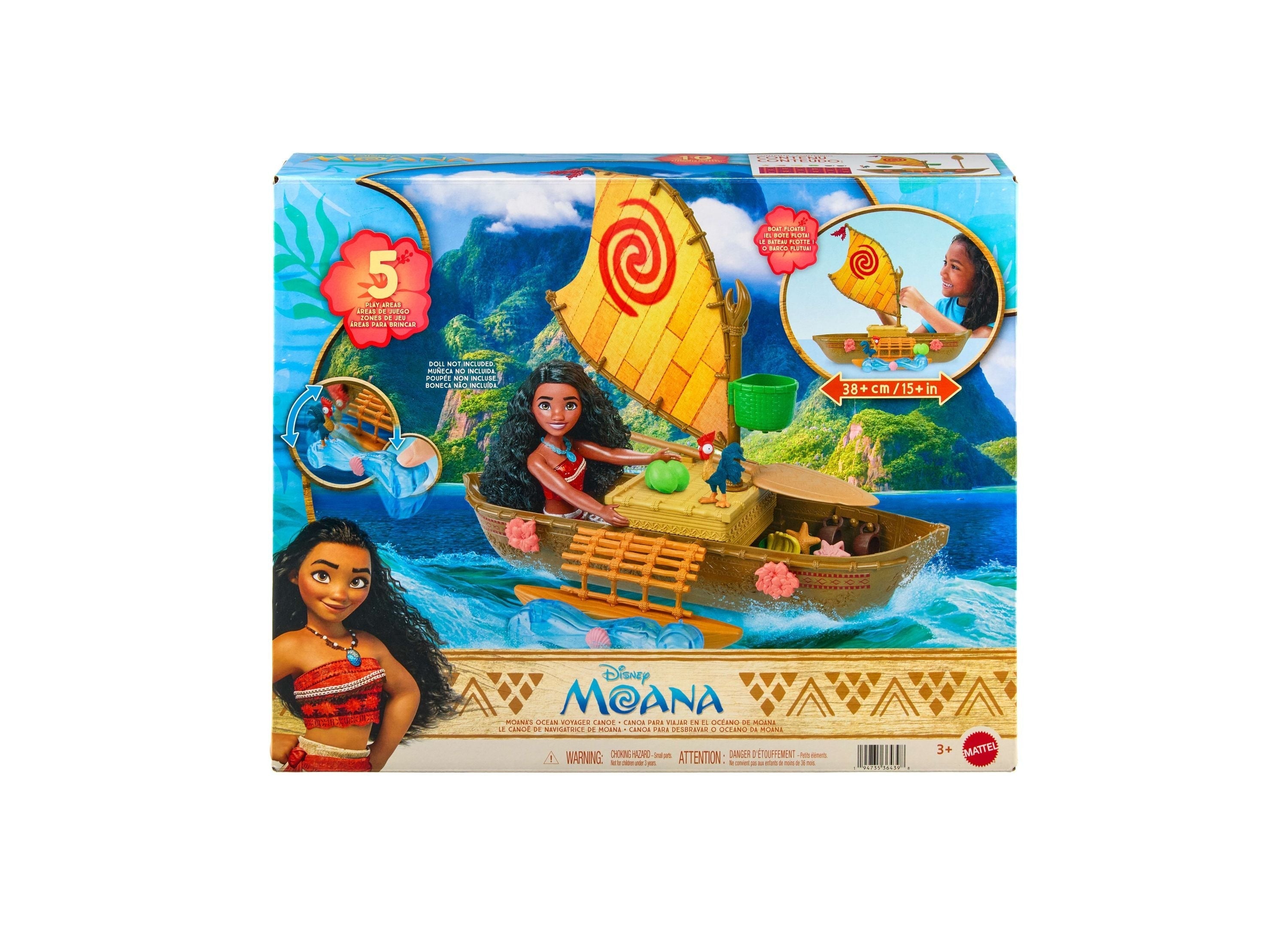 Disney Princess Moana Ocean Voyager Canoe Playset, Floating Boat, Fashion Doll Playset