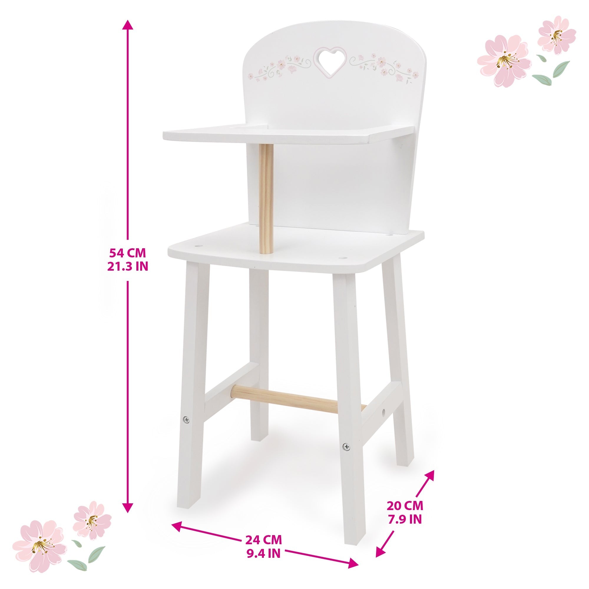 Little Flora Wooden Doll Highchair & Feeding Station