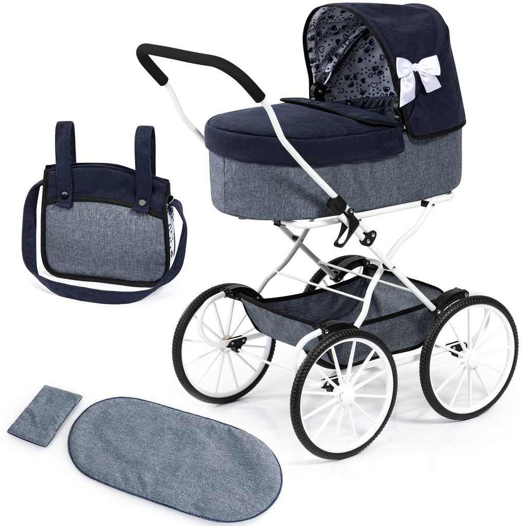 Bayer Design Classic Doll Pram Navy & Grey For Dolls Up To 18 Inches