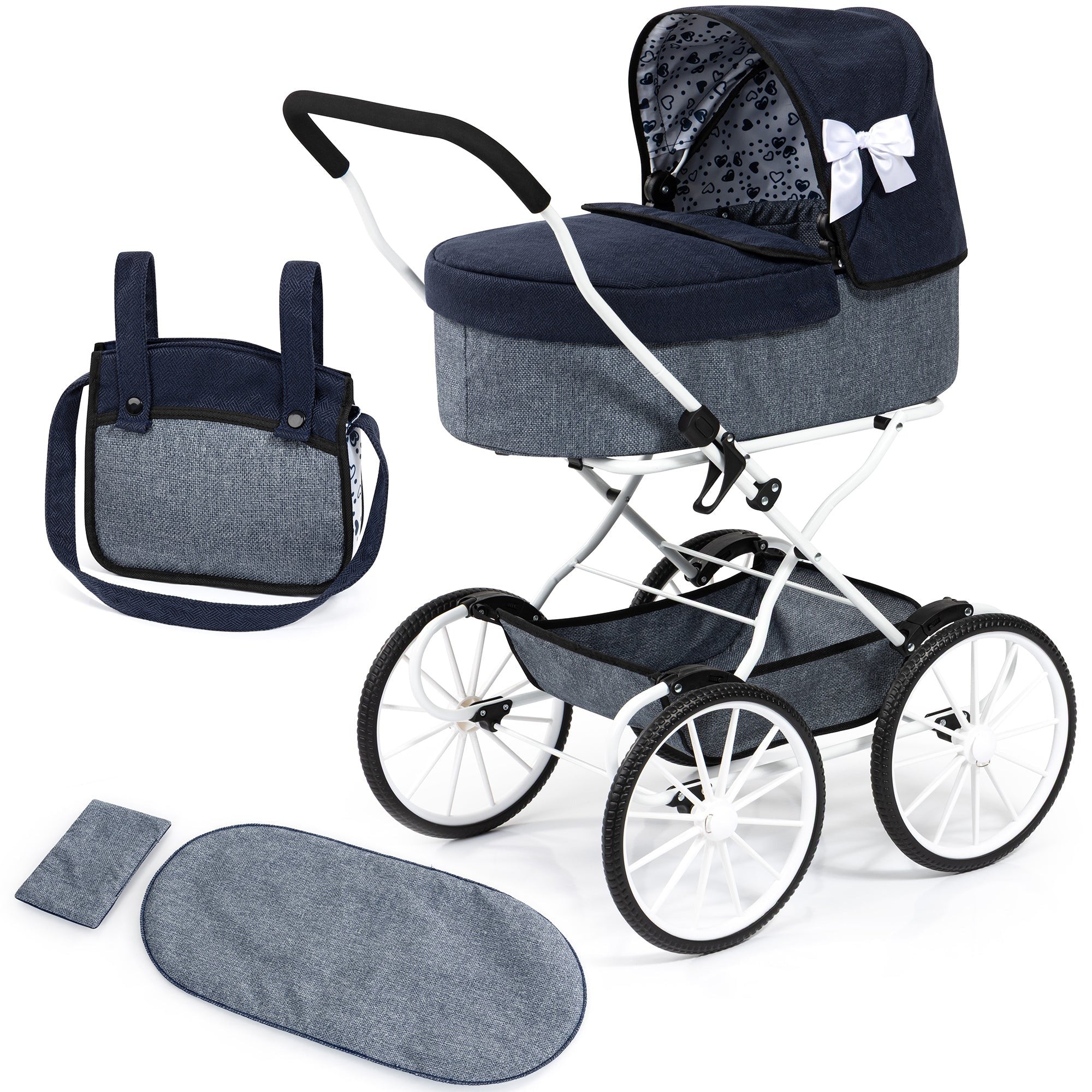 Bayer Design Classic Doll Pram Navy & Grey For Dolls Up To 18 Inches