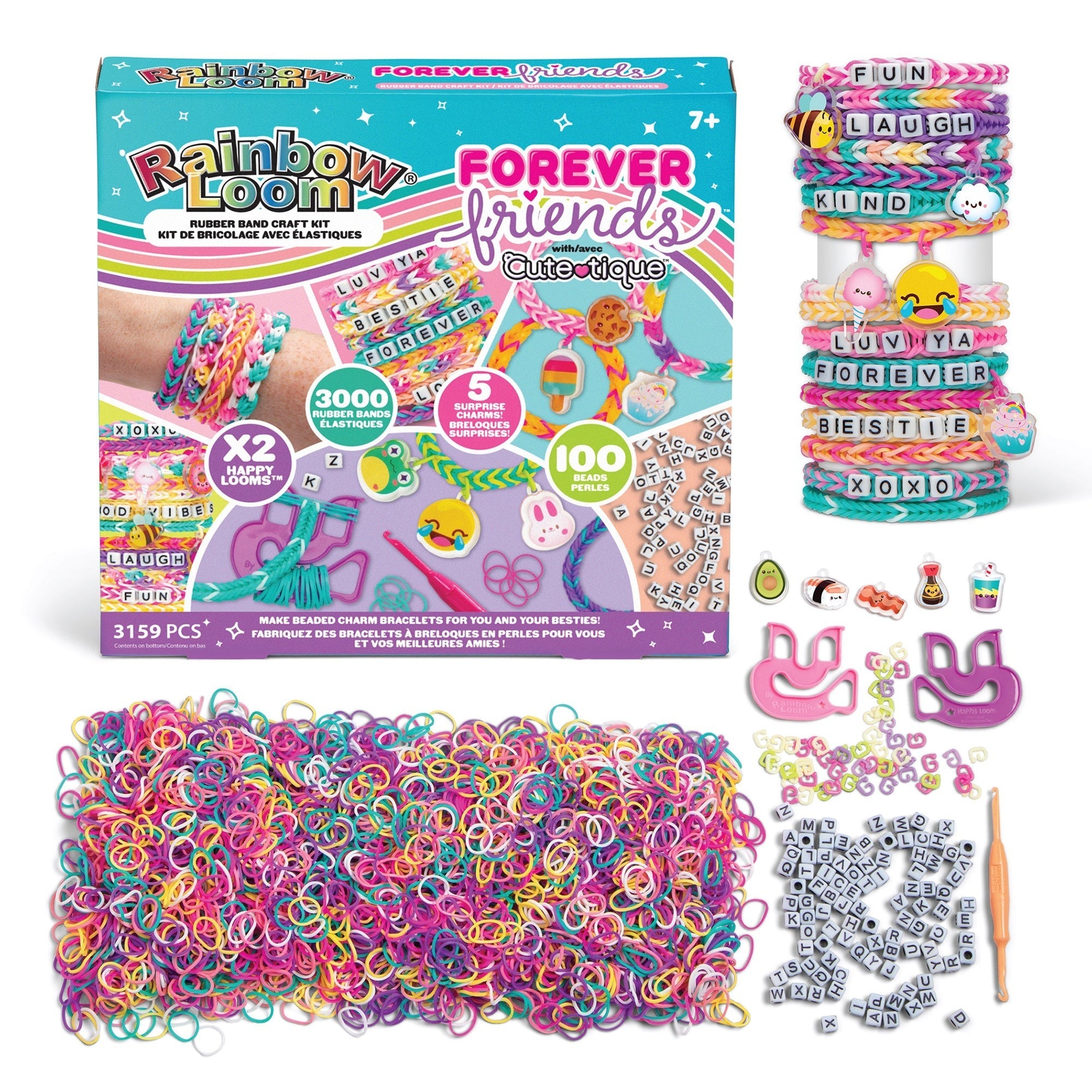 Rainbow Loom Forever Friends 3000-Piece Rubber Band Bracelet Kit With Charms And Alpha Beads