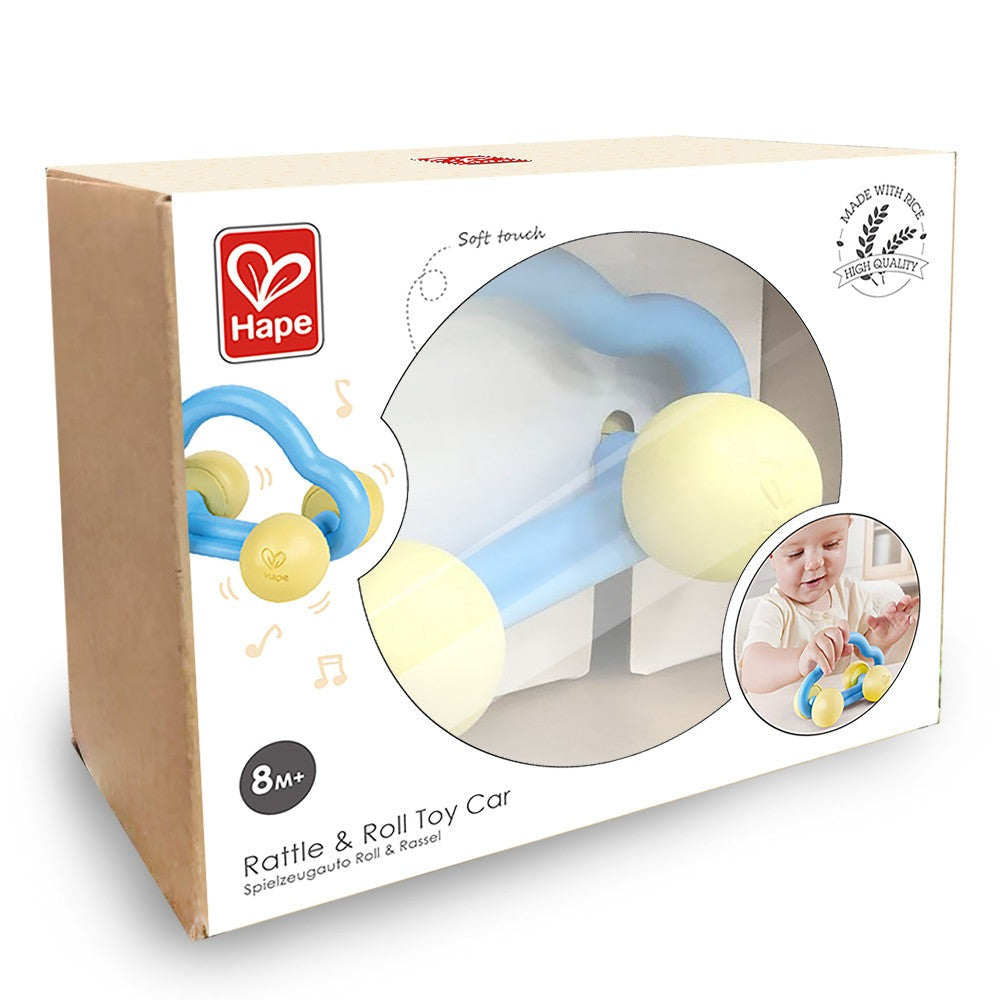 Hape Eco-Friendly Rattle & Roll Toy Car – Blue & Yellow