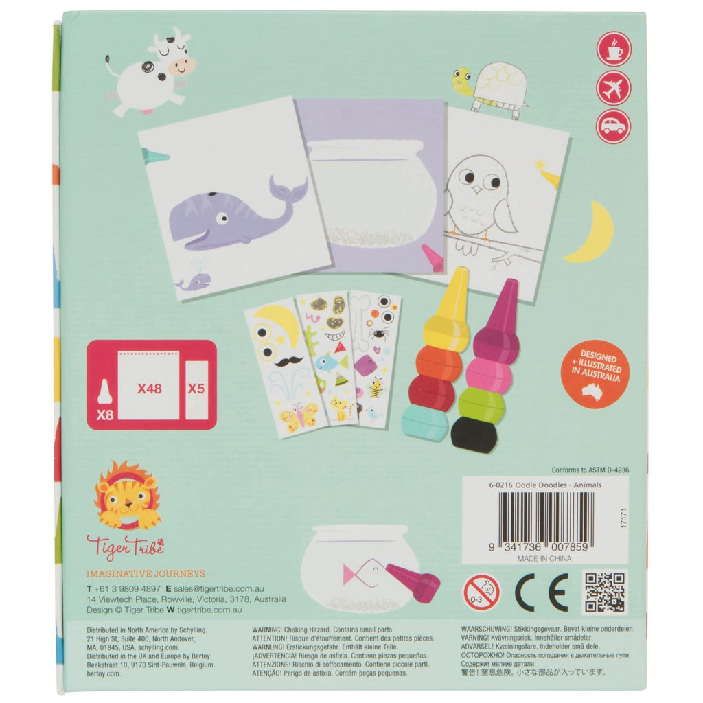 Tiger Tribe Oodle Doodles Animals Coloring & Activity Set - 32pg Designs with Crayons & Stickers