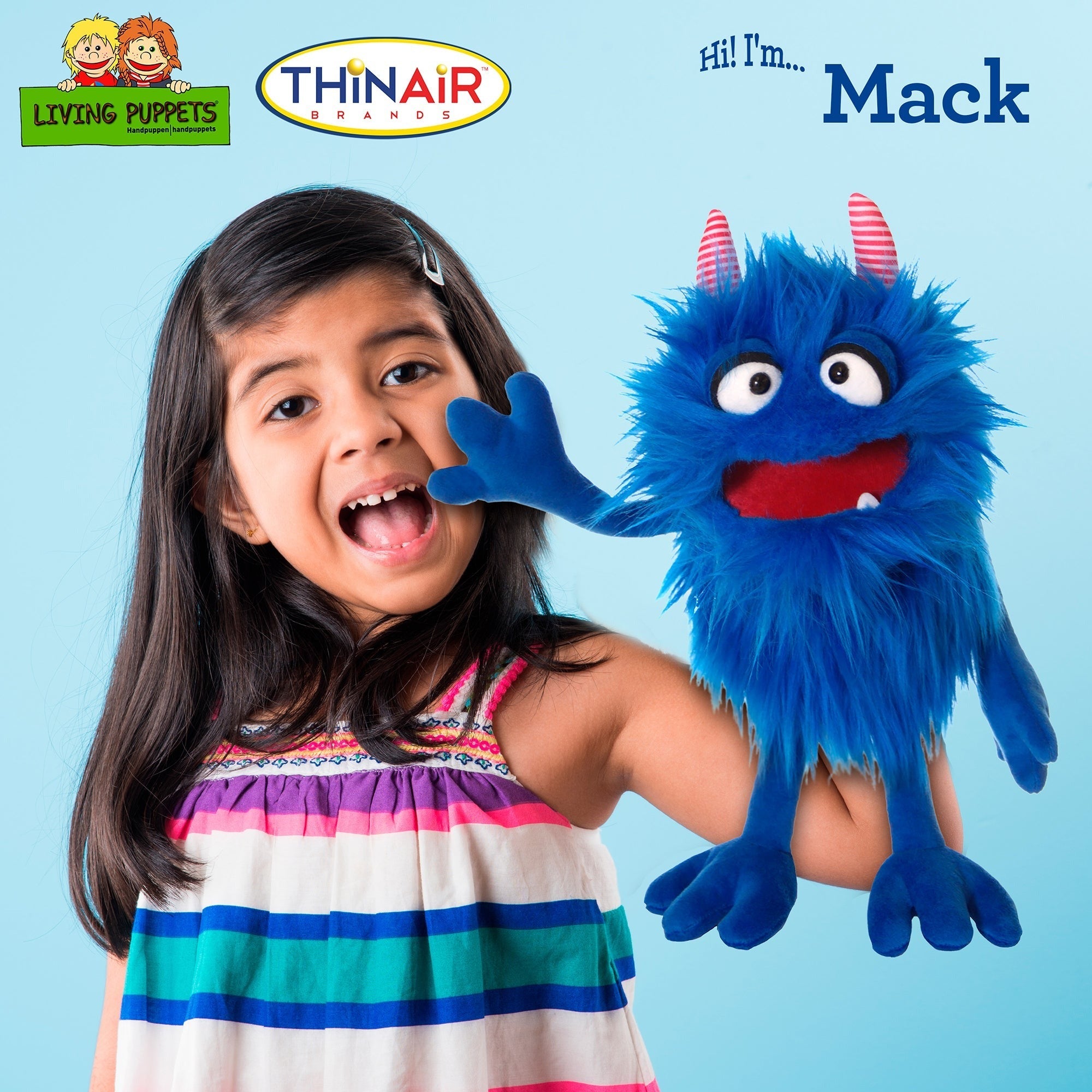 Living Puppets Mack The Friendly Monster - 14" Blue Plush Hand Puppet