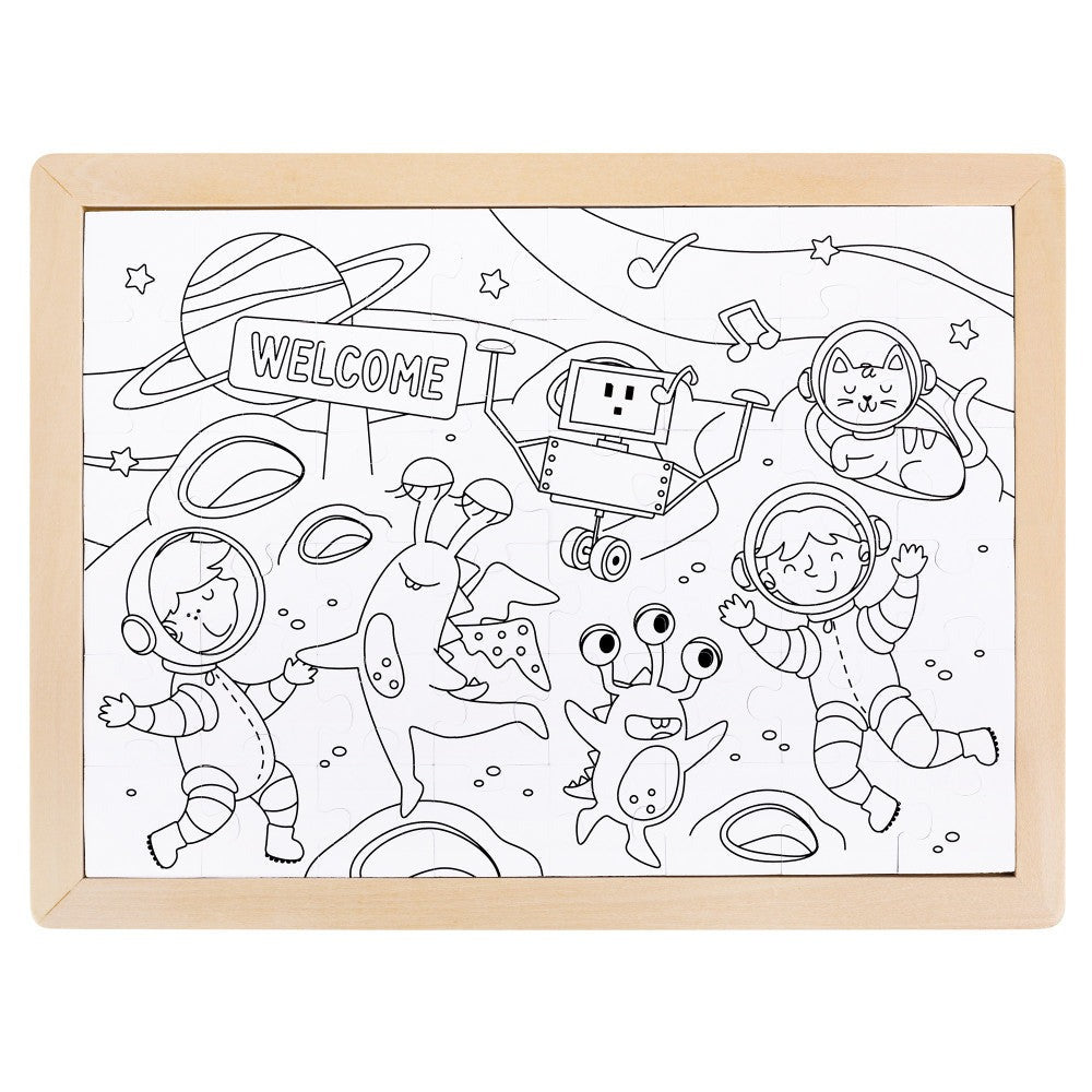 Hape Space Friends 48pc Double-Sided Coloring Jigsaw Puzzle