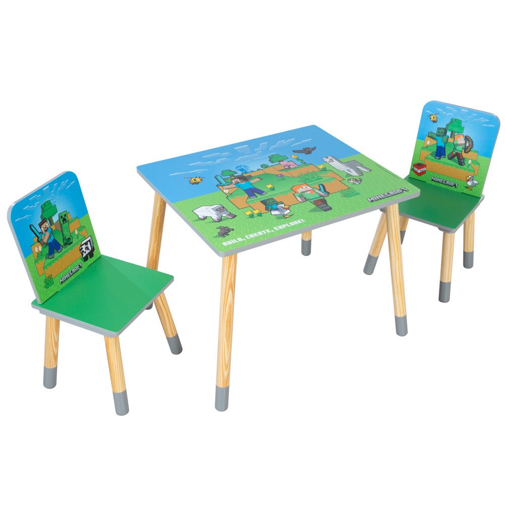 Minecraft Adventure Kids Wooden Table & 2 Chairs Set - Green & Blue