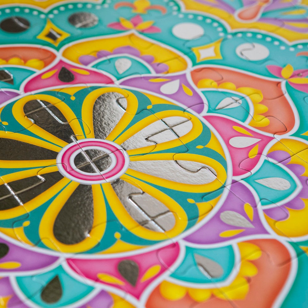 Kulture Khazana Mirror Magic Silver Foil Rangoli Floor Puzzle - 75pc