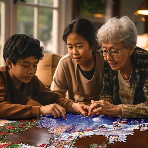 White Mountain Winter Village Christmas Tree Jigsaw Puzzle - 1000 pc