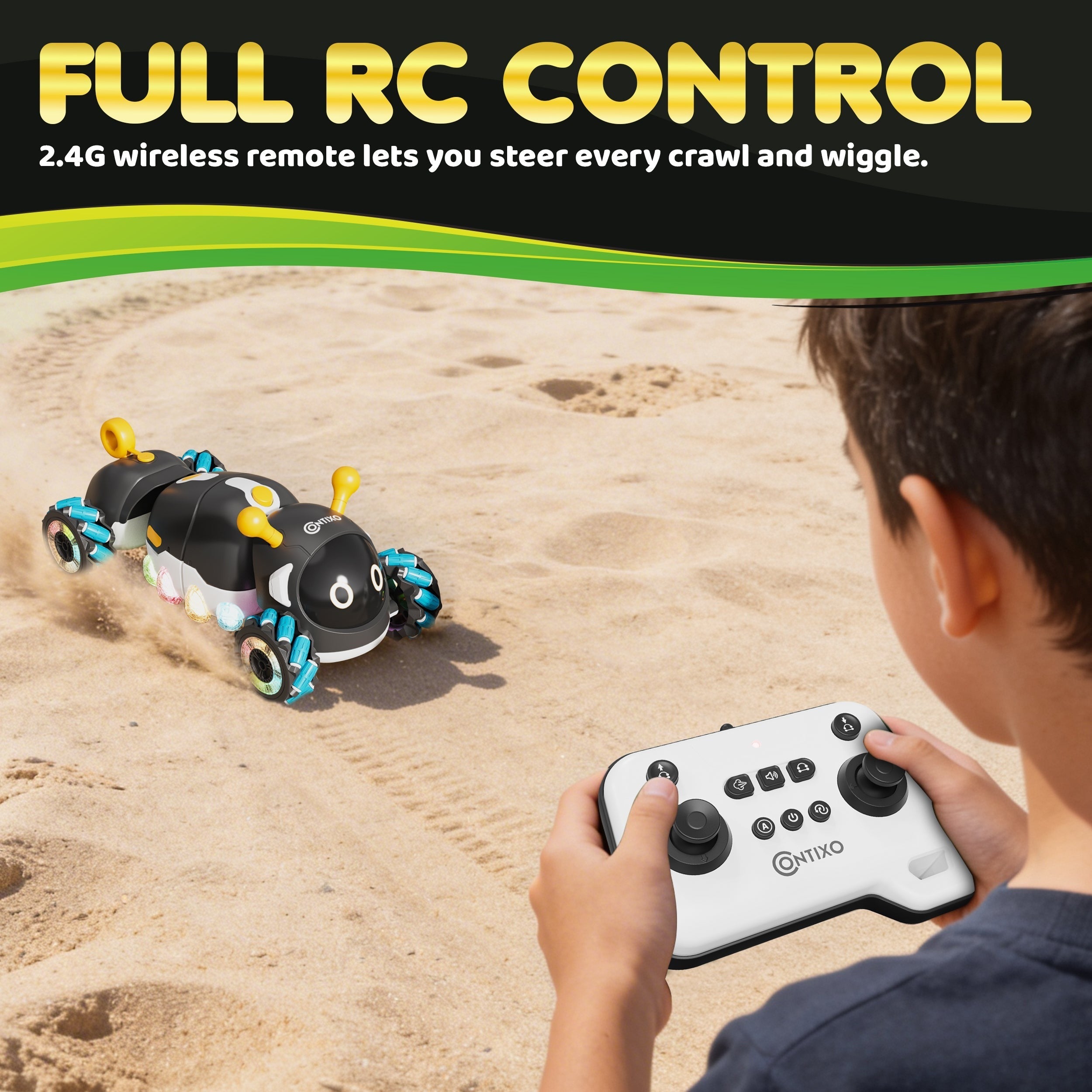 Contixo RC1 Mech Stunt RC Caterpillar Car with 2.4GHz Remote, 360° Spins, LED, Mist Spray, All-Terrain