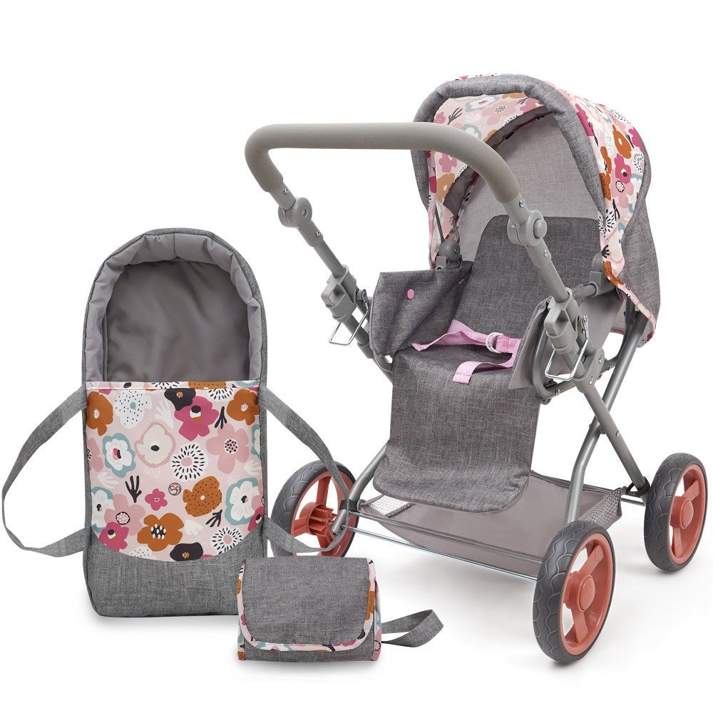 509 Crew Kelly Deluxe Doll Pram with Melange Flora Design and Matching Bag